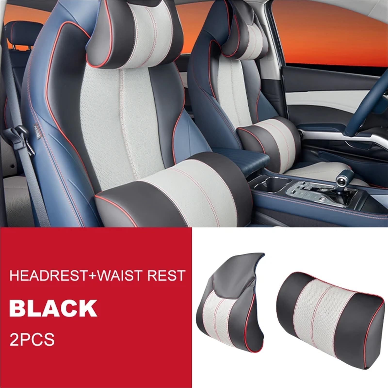 Kompatibel mit BYD Atto 3 2022 2023 Kopfstützenkissen, Sitz-Nackenkissen, atmungsaktives Ledersitz-Kopf-Nackenstützenpolster(Black Style A) von OPALENDIR