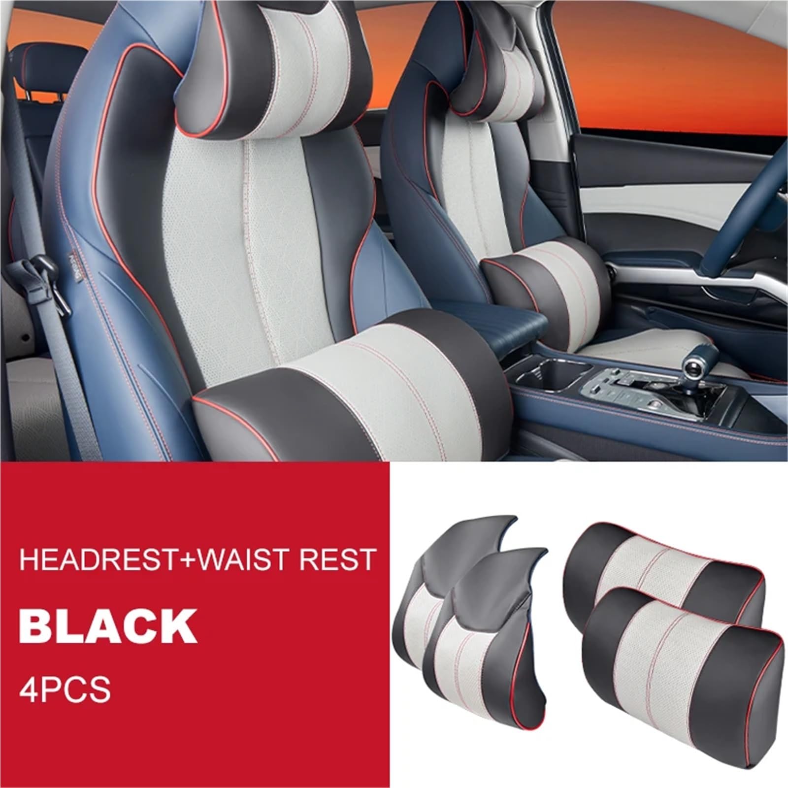 Kompatibel mit BYD Atto 3 2022 2023 Kopfstützenkissen, Sitz-Nackenkissen, atmungsaktives Ledersitz-Kopf-Nackenstützenpolster(Black Style B) von OPALENDIR