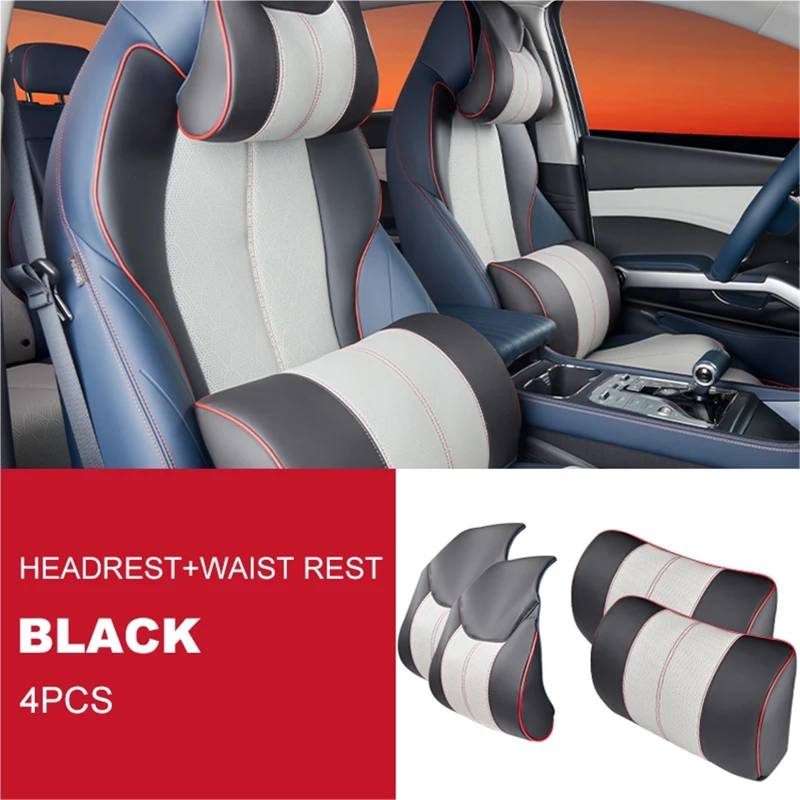 Kompatibel mit BYD Atto 3 2022 2023 Kopfstützenkissen, Sitz-Nackenkissen, atmungsaktives Ledersitz-Kopf-Nackenstützenpolster(Black Style B) von OPALENDIR