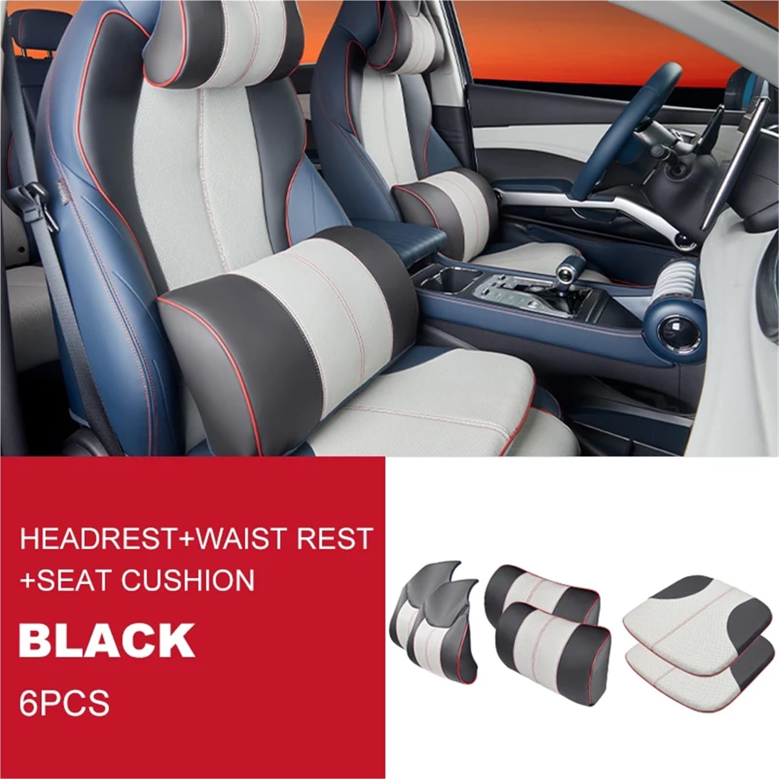 Kompatibel mit BYD Atto 3 2022 2023 Kopfstützenkissen, Sitz-Nackenkissen, atmungsaktives Ledersitz-Kopf-Nackenstützenpolster(Black Style D) von OPALENDIR