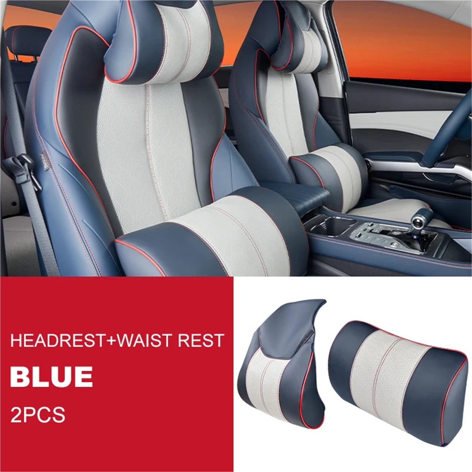 Kompatibel mit BYD Atto 3 2022 2023 Kopfstützenkissen, Sitz-Nackenkissen, atmungsaktives Ledersitz-Kopf-Nackenstützenpolster(Blue Style A) von OPALENDIR