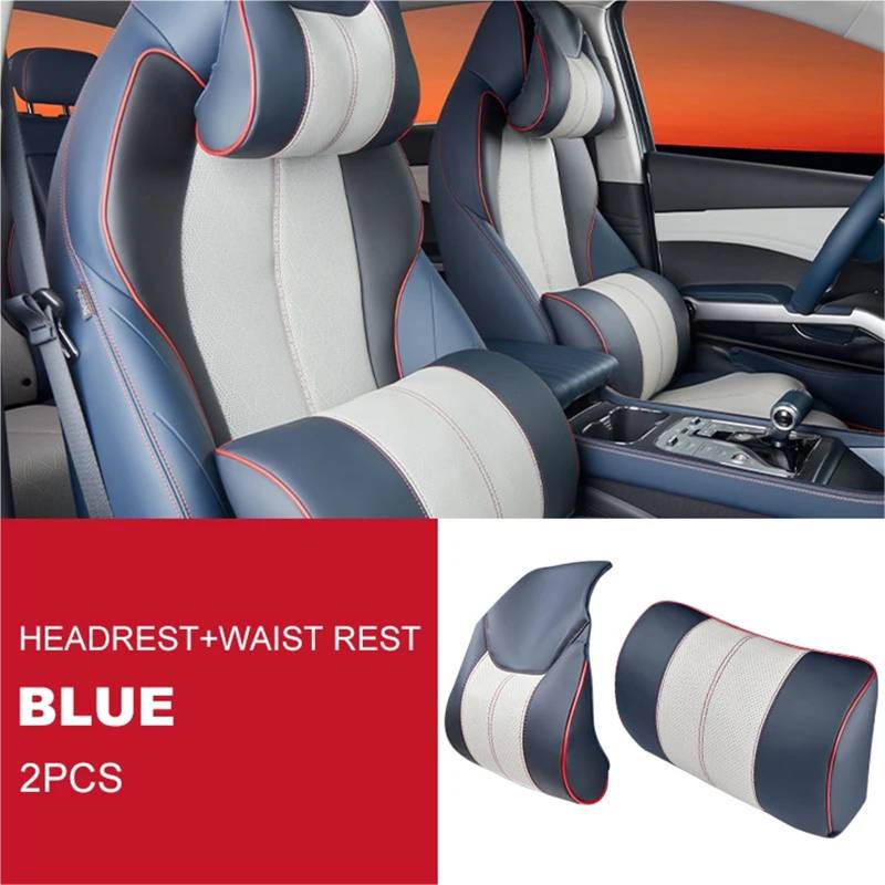 Kompatibel mit BYD Atto 3 2022 2023 Kopfstützenkissen, Sitz-Nackenkissen, atmungsaktives Ledersitz-Kopf-Nackenstützenpolster(Blue Style A) von OPALENDIR