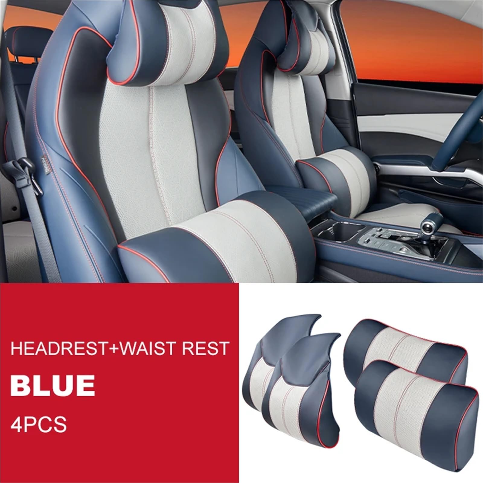 Kompatibel mit BYD Atto 3 2022 2023 Kopfstützenkissen, Sitz-Nackenkissen, atmungsaktives Ledersitz-Kopf-Nackenstützenpolster(Blue Style B) von OPALENDIR