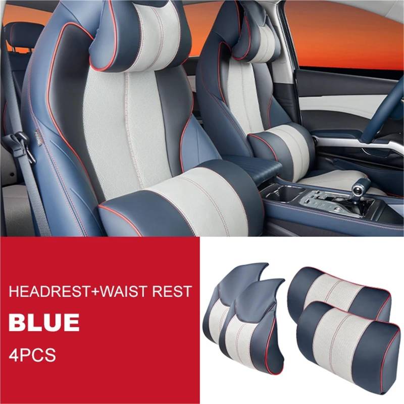 Kompatibel mit BYD Atto 3 2022 2023 Kopfstützenkissen, Sitz-Nackenkissen, atmungsaktives Ledersitz-Kopf-Nackenstützenpolster(Blue Style B) von OPALENDIR