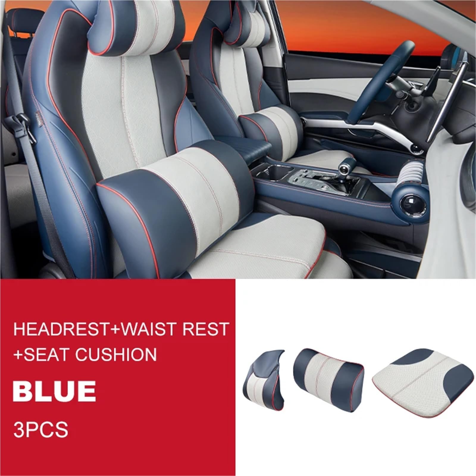 Kompatibel mit BYD Atto 3 2022 2023 Kopfstützenkissen, Sitz-Nackenkissen, atmungsaktives Ledersitz-Kopf-Nackenstützenpolster(Blue Style C) von OPALENDIR