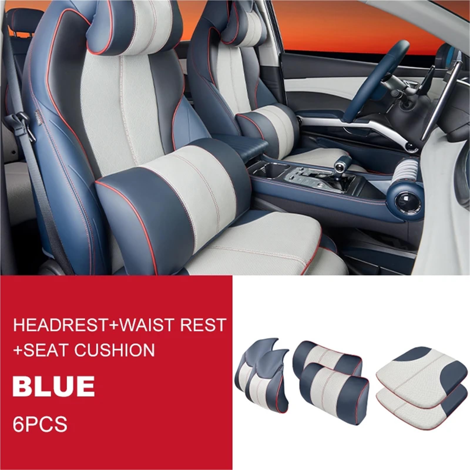 Kompatibel mit BYD Atto 3 2022 2023 Kopfstützenkissen, Sitz-Nackenkissen, atmungsaktives Ledersitz-Kopf-Nackenstützenpolster(Blue Style D) von OPALENDIR