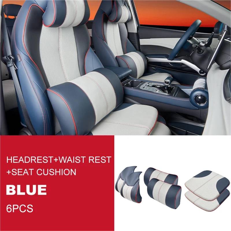 Kompatibel mit BYD Atto 3 2022 2023 Kopfstützenkissen, Sitz-Nackenkissen, atmungsaktives Ledersitz-Kopf-Nackenstützenpolster(Blue Style D) von OPALENDIR
