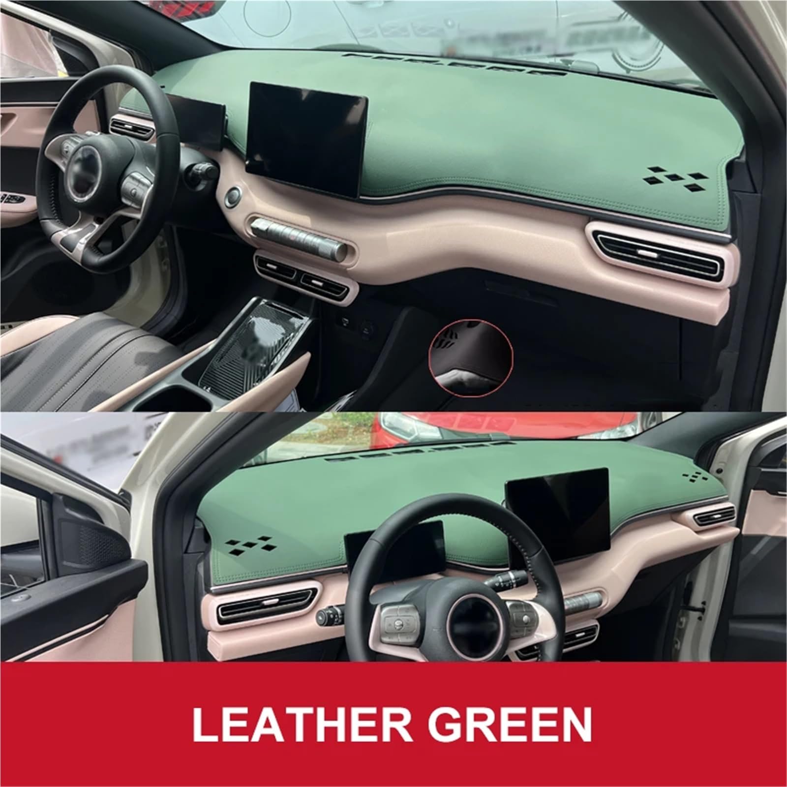 Kompatibel mit BYD Seagull 2025 Linkslenker-Armaturenbrettabdeckung, Sonnenschutzpolster, Teppiche, Instrumententafel, Schreibtisch, Anti-UV-Matten(Leather Green) von OPALENDIR