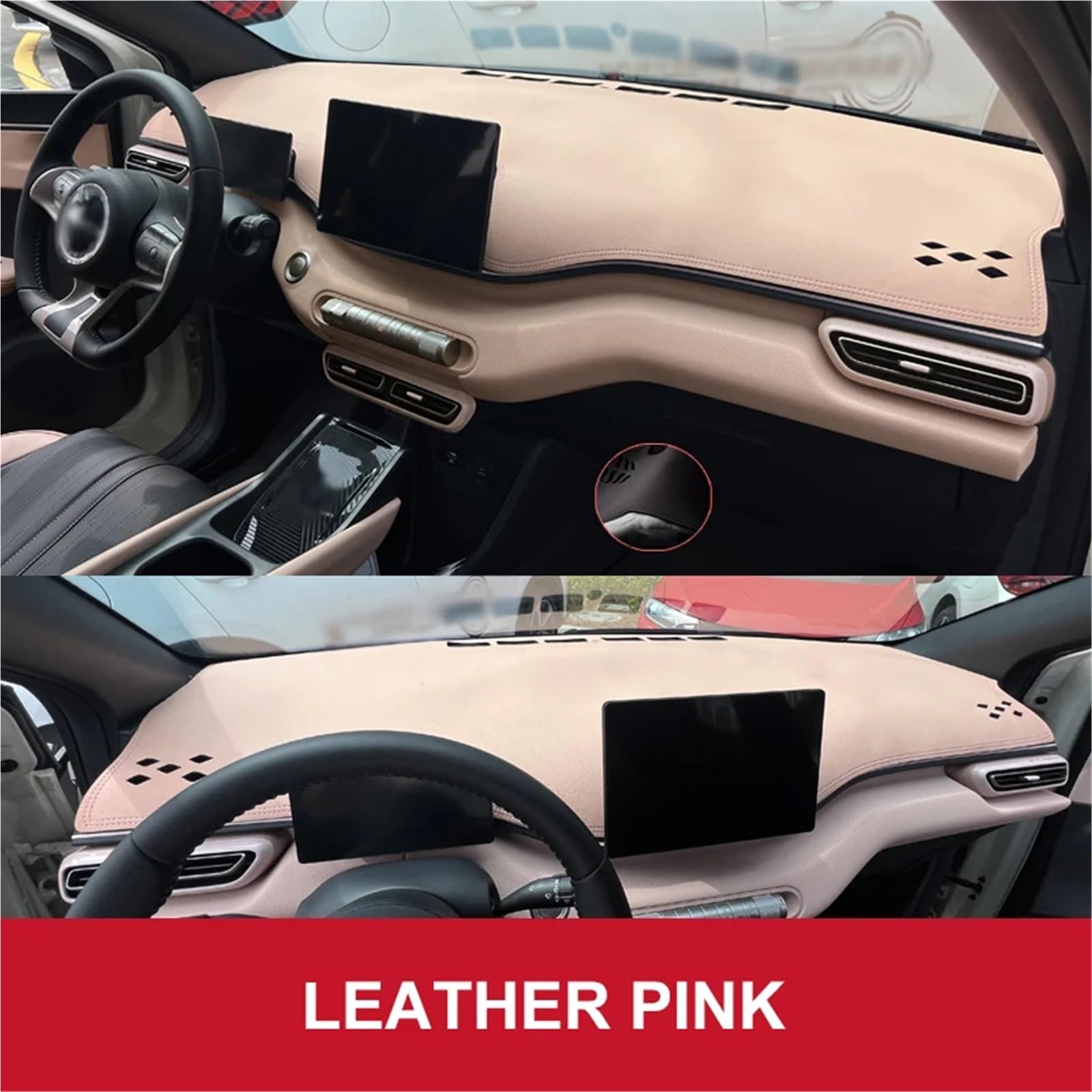 Kompatibel mit BYD Seagull 2025 Linkslenker-Armaturenbrettabdeckung, Sonnenschutzpolster, Teppiche, Instrumententafel, Schreibtisch, Anti-UV-Matten(Leather Pink) von OPALENDIR