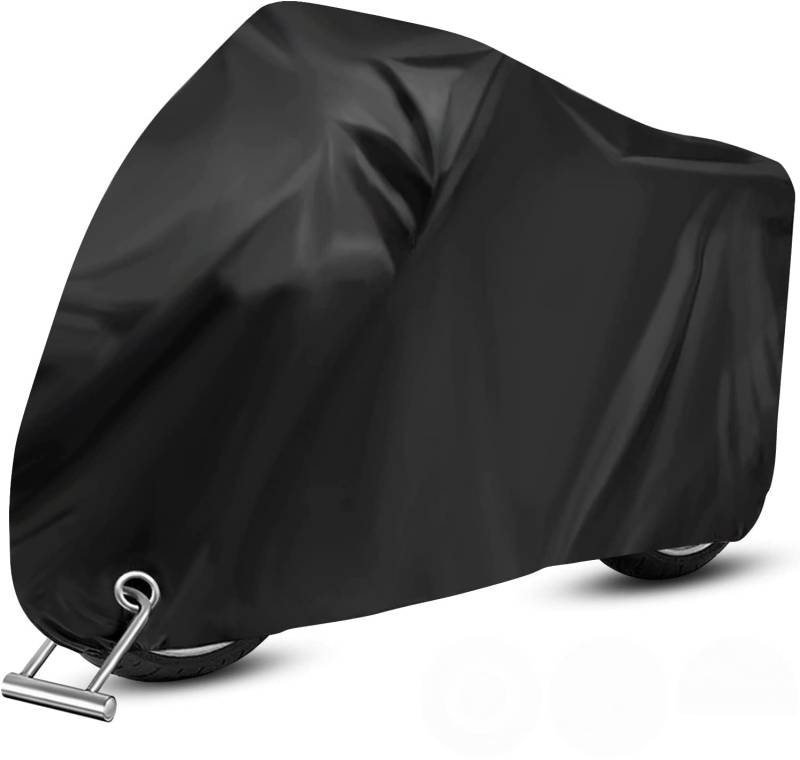 opamoo Motorradabdeckung Motorradgarage Winterfest Wasserdicht 210T Motorrad Abdeckung Staubdicht Abdeckplane Schutzhülle (265 * 105 * 125 XXL) von OPAMOO