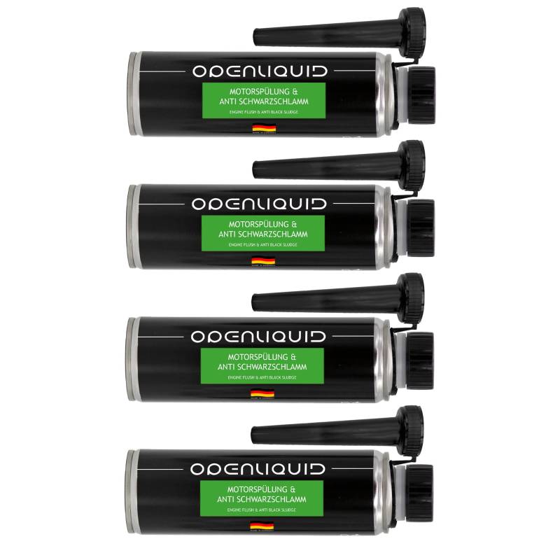 OPENLIQUID Motorspülung & Anti Schwarzschlamm - Motor Reiniger Additiv für Auto - vor dem Ölwechsel - Benzin- Gas- & Dieselmotoren - gegen Schlamm & Ablagerungen an Kolbenringen (4X 300 ml) von OPENLIQUID