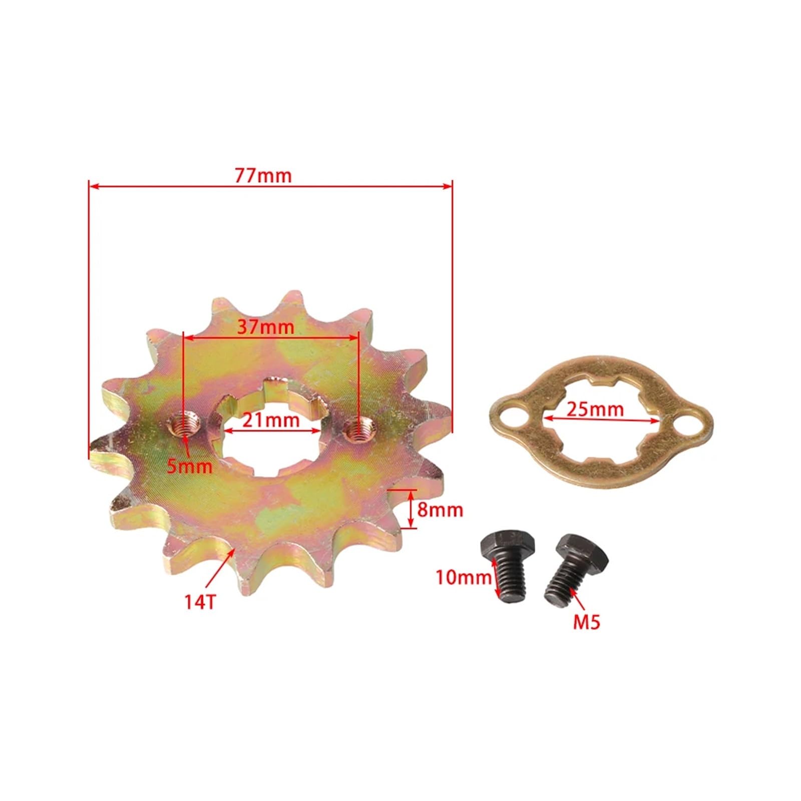 530-25mm13T14T16T Kleines Kettenrad Passend for GY6170cc Motorgetriebe(530-25MM-14T) von OPEUSLIEV