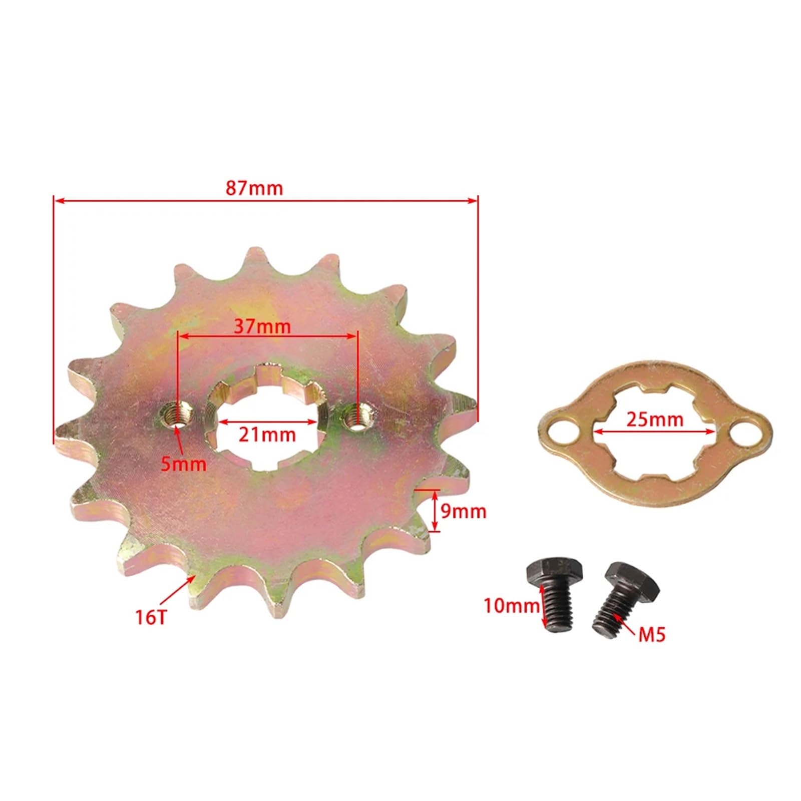 530-25mm13T14T16T Kleines Kettenrad Passend for GY6170cc Motorgetriebe(530-25MM-16T) von OPEUSLIEV