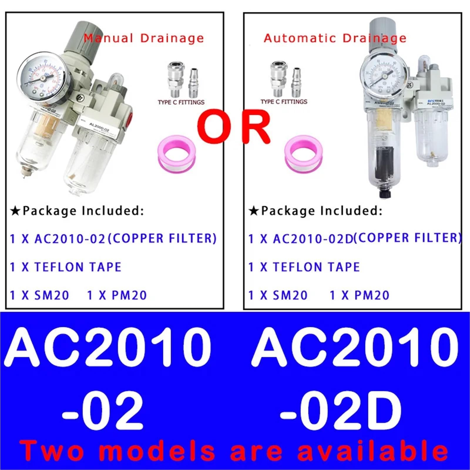 AC2010-02 AC2010-02D Pneumatische Luftfilter Druckregler Öl-Wasser-Separator Manuelle Entwässerung Versorgung Pumpe Kompressor Filter(Copper And SM20PM20,AC2010-02D) von OPEUSLIEV