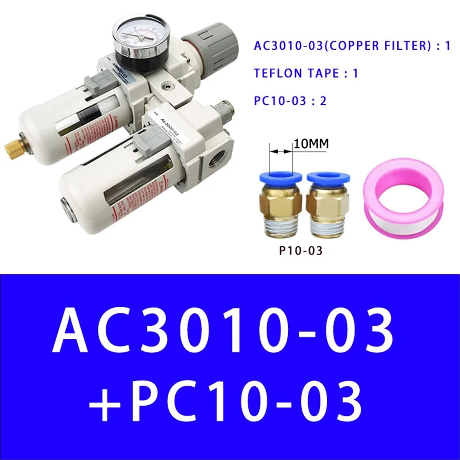 AC3010-03 Luftpumpen-Kompressorfilter, Druckregler, Falle, pneumatischer Ölabscheider, manuelle Entwässerungsversorgung, Feuchtigkeitsfilter(Copper And PC10-03) von OPEUSLIEV