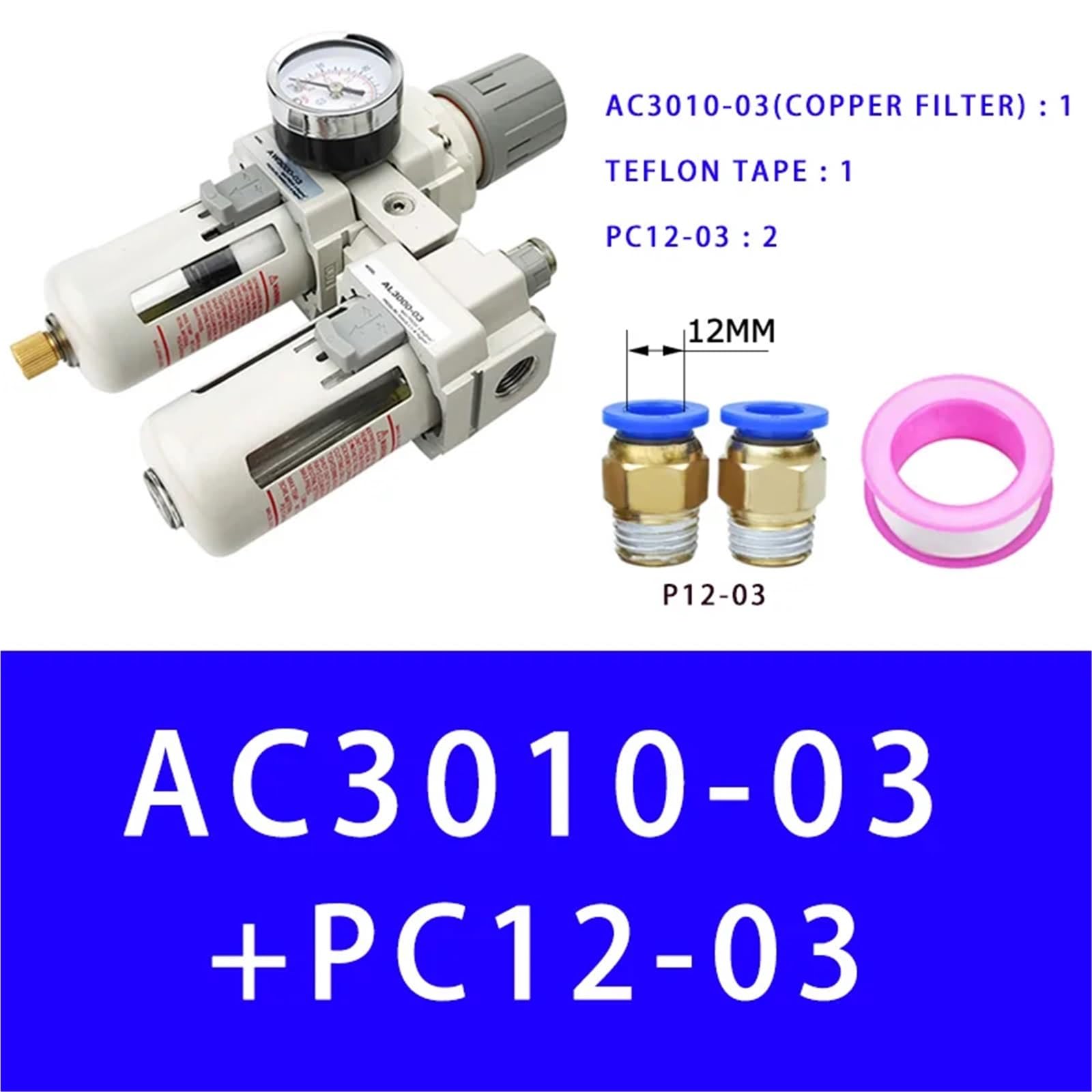 AC3010-03 Luftpumpen-Kompressorfilter, Druckregler, Falle, pneumatischer Ölabscheider, manuelle Entwässerungsversorgung, Feuchtigkeitsfilter(Copper And PC12-03) von OPEUSLIEV