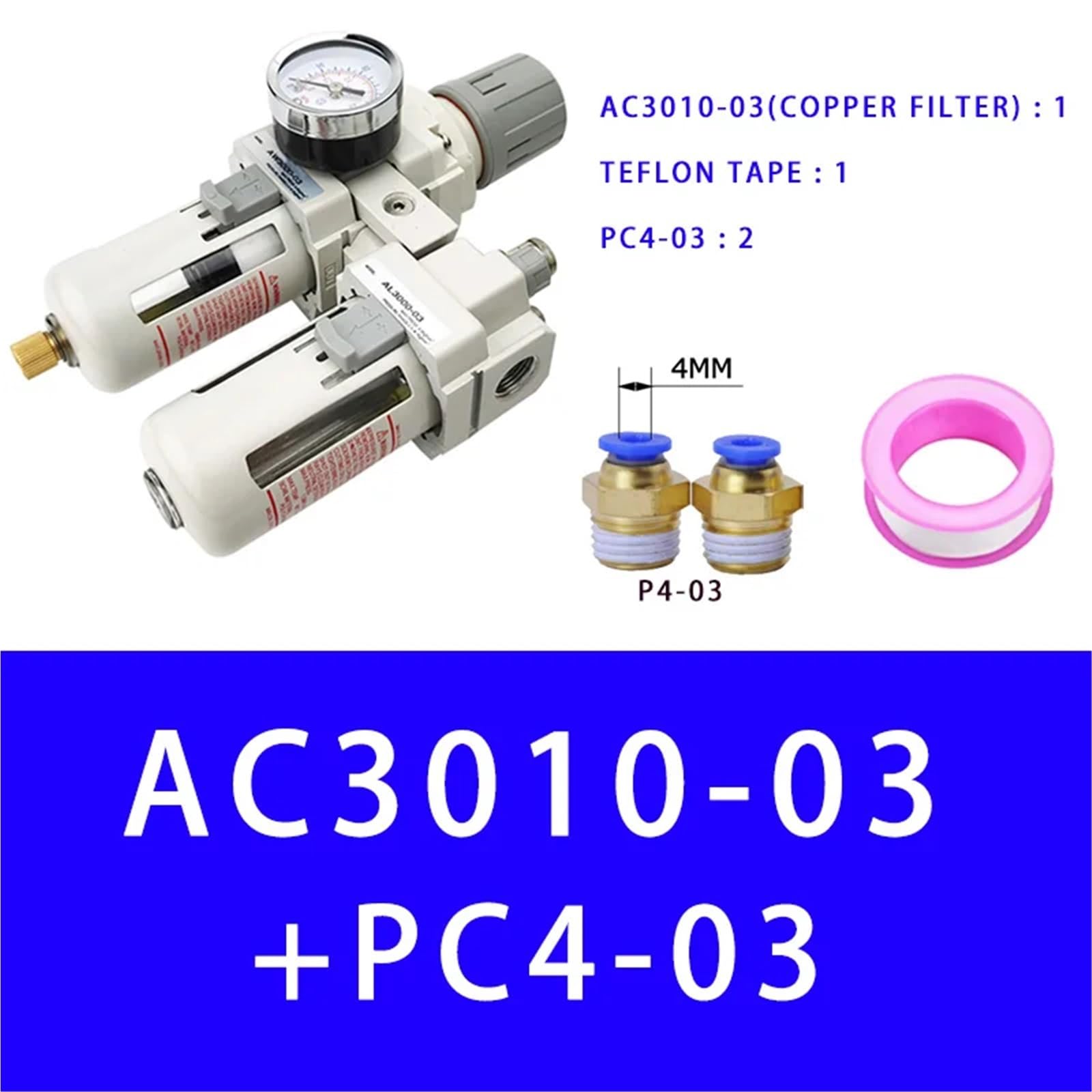 AC3010-03 Luftpumpen-Kompressorfilter, Druckregler, Falle, pneumatischer Ölabscheider, manuelle Entwässerungsversorgung, Feuchtigkeitsfilter(Copper And PC4-03) von OPEUSLIEV