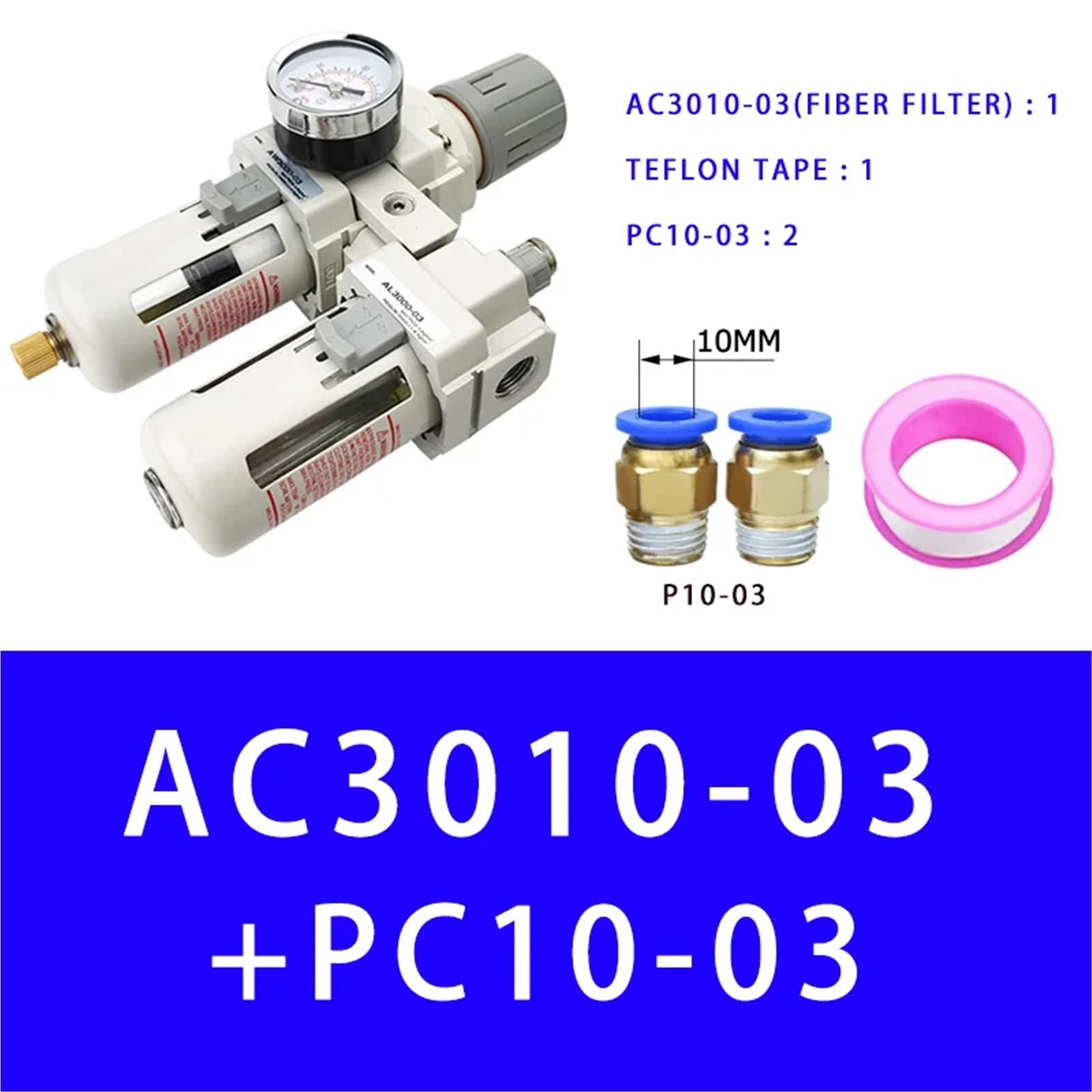 AC3010-03 Luftpumpen-Kompressorfilter, Druckregler, Falle, pneumatischer Ölabscheider, manuelle Entwässerungsversorgung, Feuchtigkeitsfilter(Fiber And PC10-03) von OPEUSLIEV