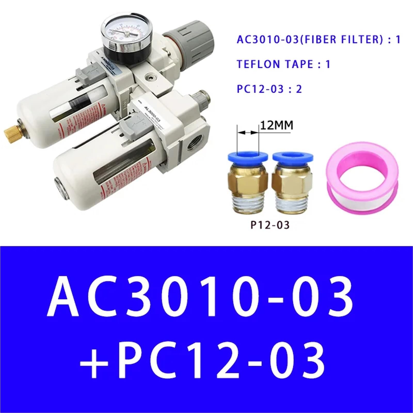 AC3010-03 Luftpumpen-Kompressorfilter, Druckregler, Falle, pneumatischer Ölabscheider, manuelle Entwässerungsversorgung, Feuchtigkeitsfilter(Fiber And PC12-03) von OPEUSLIEV