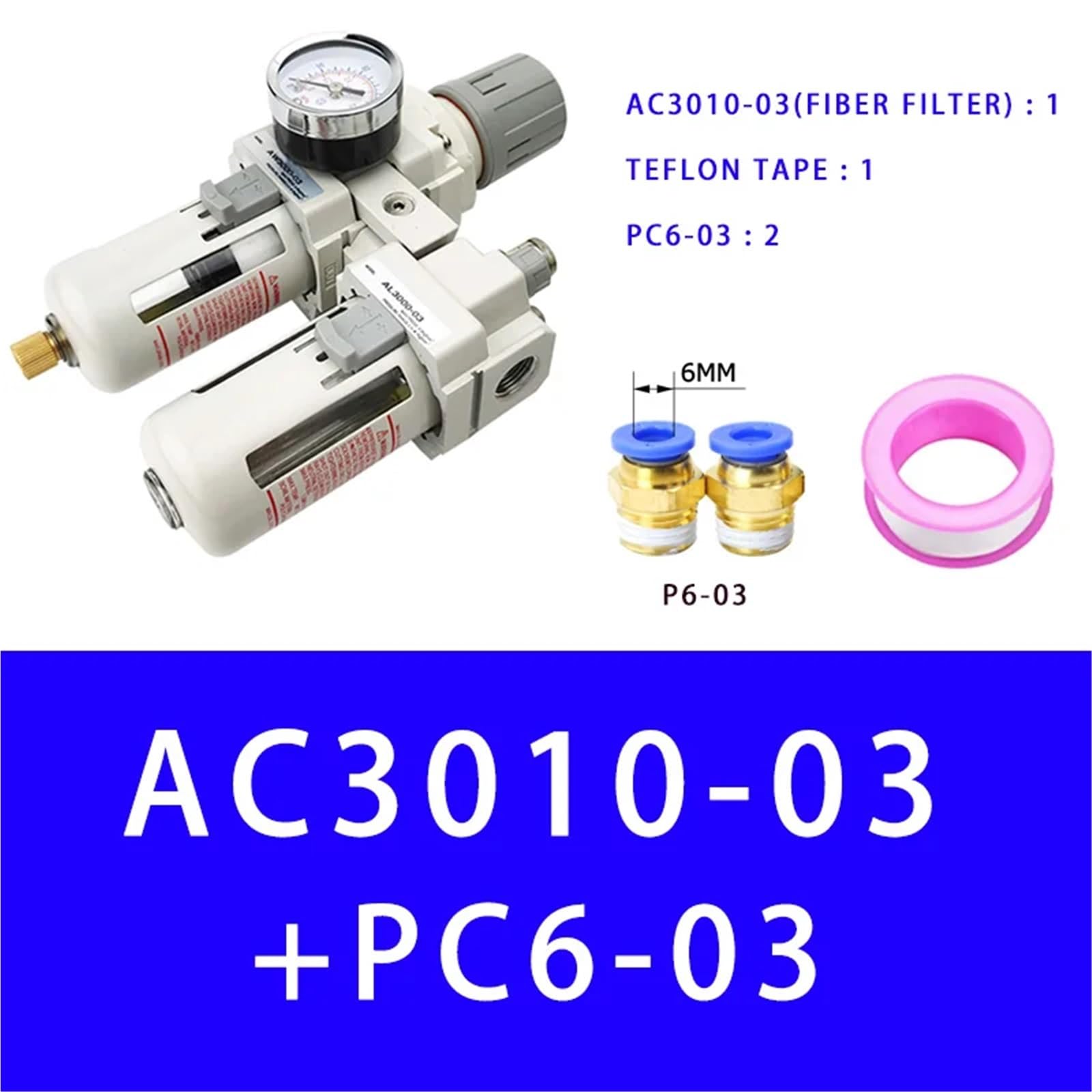 AC3010-03 Luftpumpen-Kompressorfilter, Druckregler, Falle, pneumatischer Ölabscheider, manuelle Entwässerungsversorgung, Feuchtigkeitsfilter(Fiber And PC6-03) von OPEUSLIEV