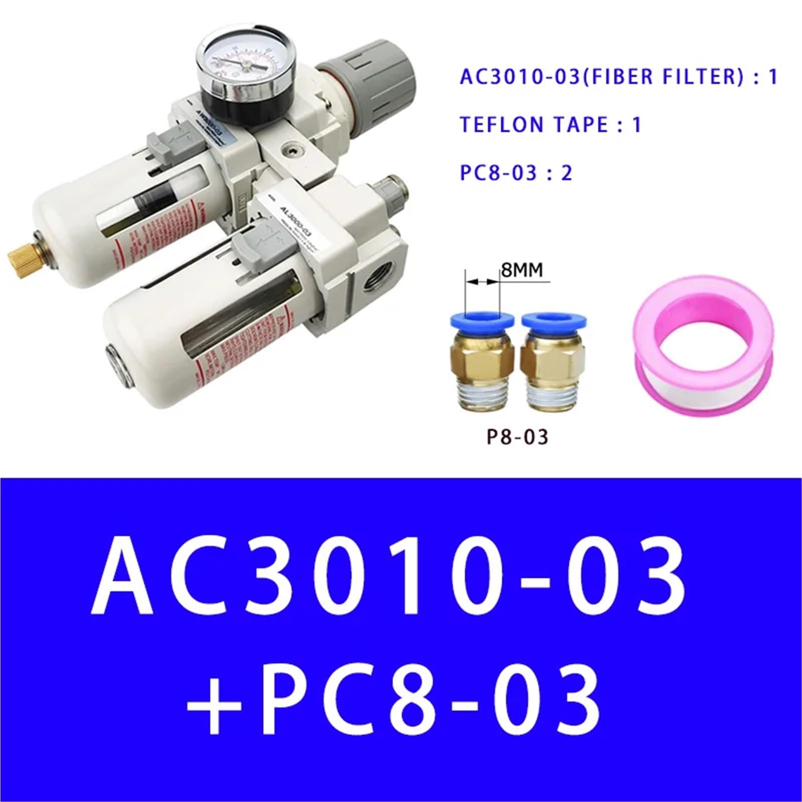 AC3010-03 Luftpumpen-Kompressorfilter, Druckregler, Falle, pneumatischer Ölabscheider, manuelle Entwässerungsversorgung, Feuchtigkeitsfilter(Fiber And PC8-03) von OPEUSLIEV