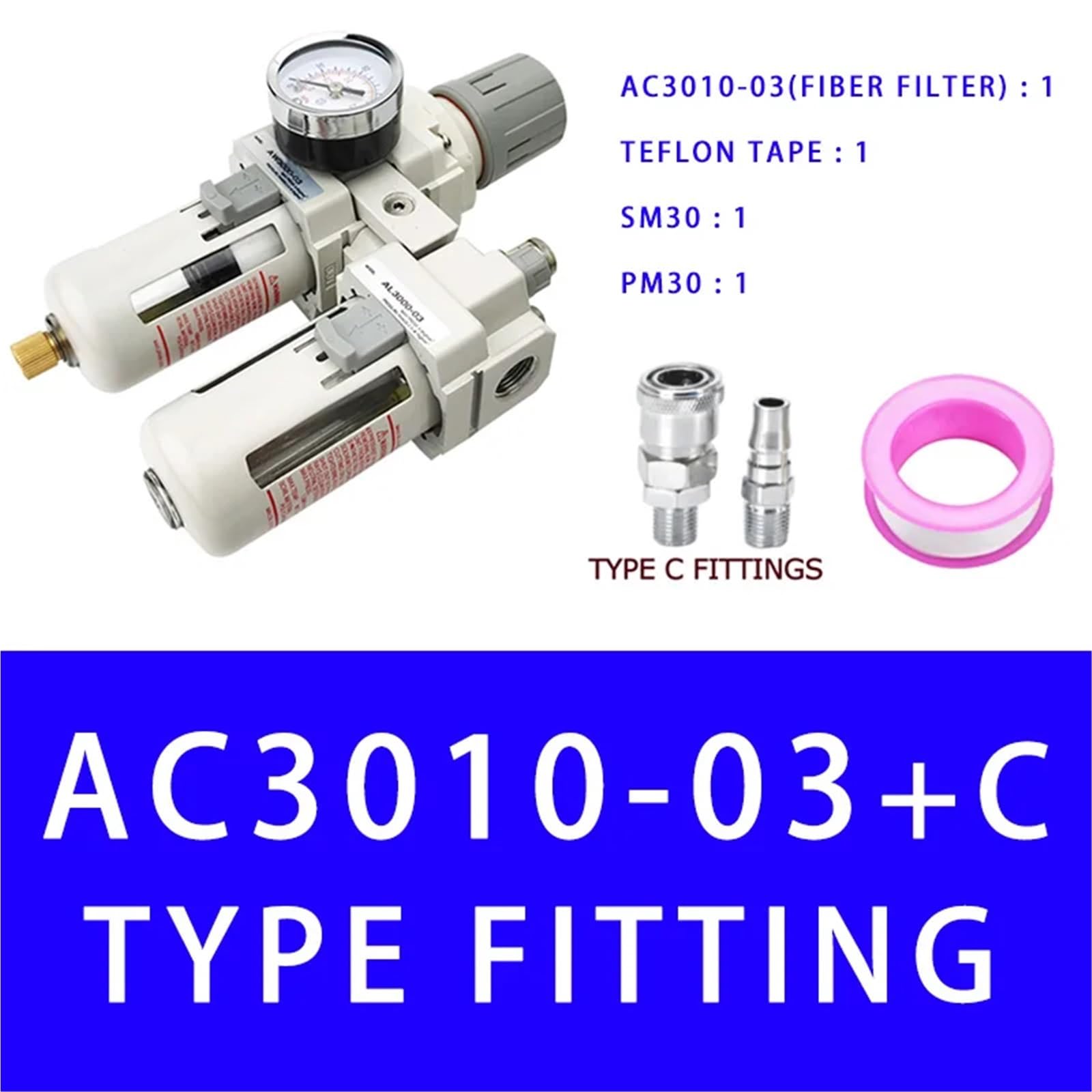 AC3010-03 Luftpumpen-Kompressorfilter, Druckregler, Falle, pneumatischer Ölabscheider, manuelle Entwässerungsversorgung, Feuchtigkeitsfilter(Fiber And SM30PM30) von OPEUSLIEV