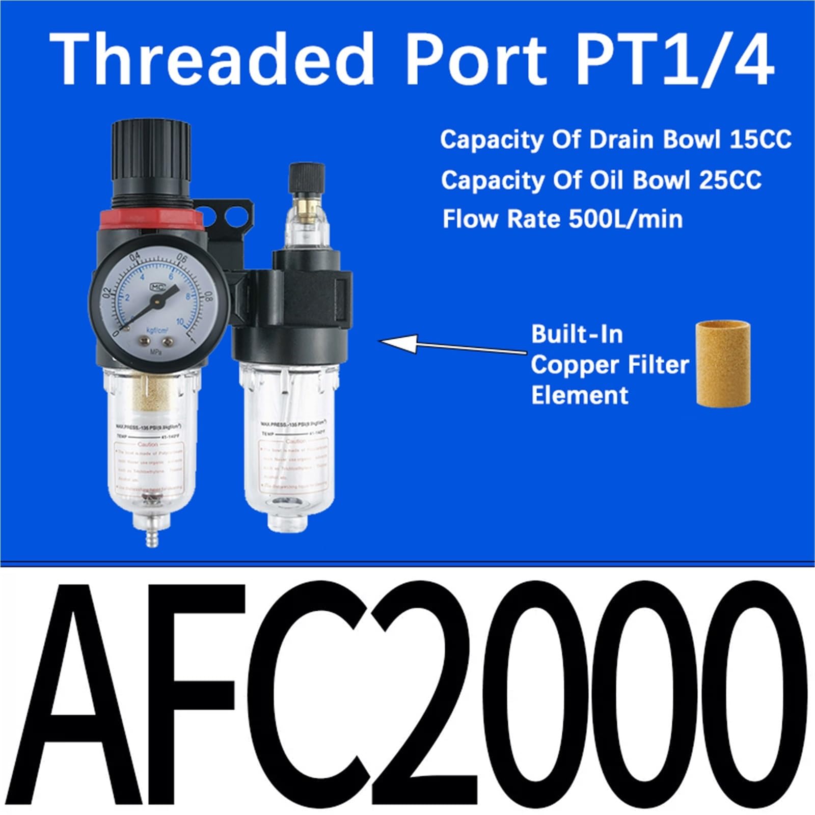 AL/AR/AF/AFC200 BL/BF/BR/BFC2000 3000 4000 PT1/4 "3/8" 1/2 "Luftaufbereitung Pneumatischer Kompressor Filter Ölabscheider(AFC2000,With 4mm Fitting) von OPEUSLIEV