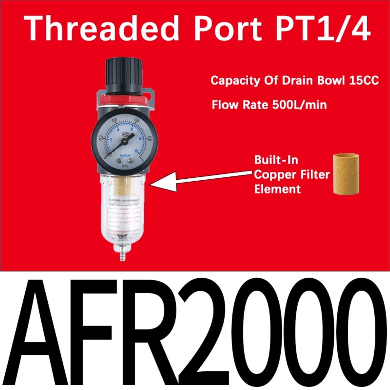 AL/AR/AF/AFC200 BL/BF/BR/BFC2000 3000 4000 PT1/4 "3/8" 1/2 "Luftaufbereitung Pneumatischer Kompressor Filter Ölabscheider(AFR2000,With 12mm Fitting) von OPEUSLIEV