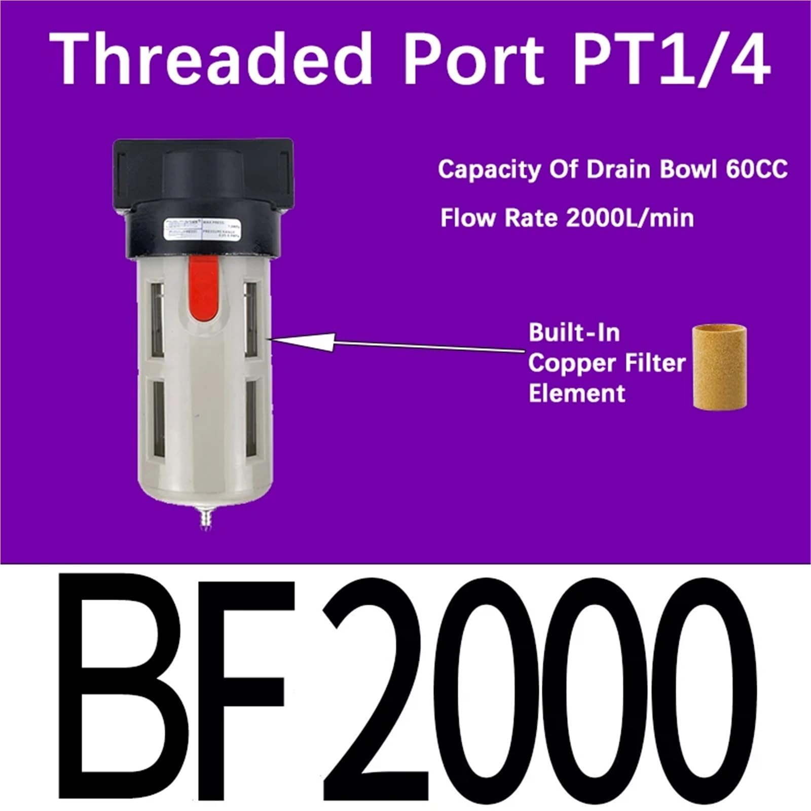 AL/AR/AF/AFC200 BL/BF/BR/BFC2000 3000 4000 PT1/4 "3/8" 1/2 "Luftaufbereitung Pneumatischer Kompressor Filter Ölabscheider(BF2000,With 12mm Fitting) von OPEUSLIEV
