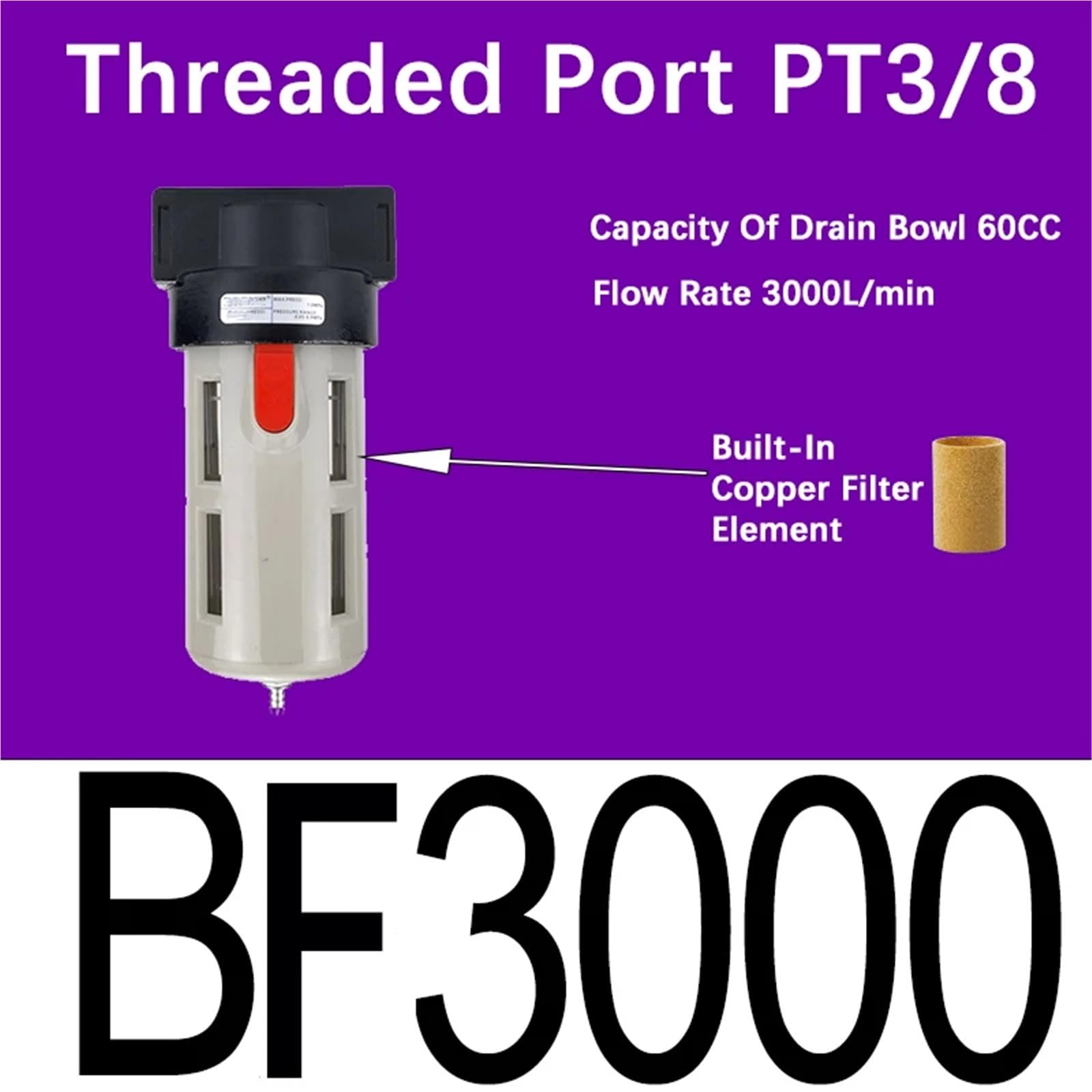 AL/AR/AF/AFC200 BL/BF/BR/BFC2000 3000 4000 PT1/4 "3/8" 1/2 "Luftaufbereitung Pneumatischer Kompressor Filter Ölabscheider(BF3000,With 10mm Fitting) von OPEUSLIEV