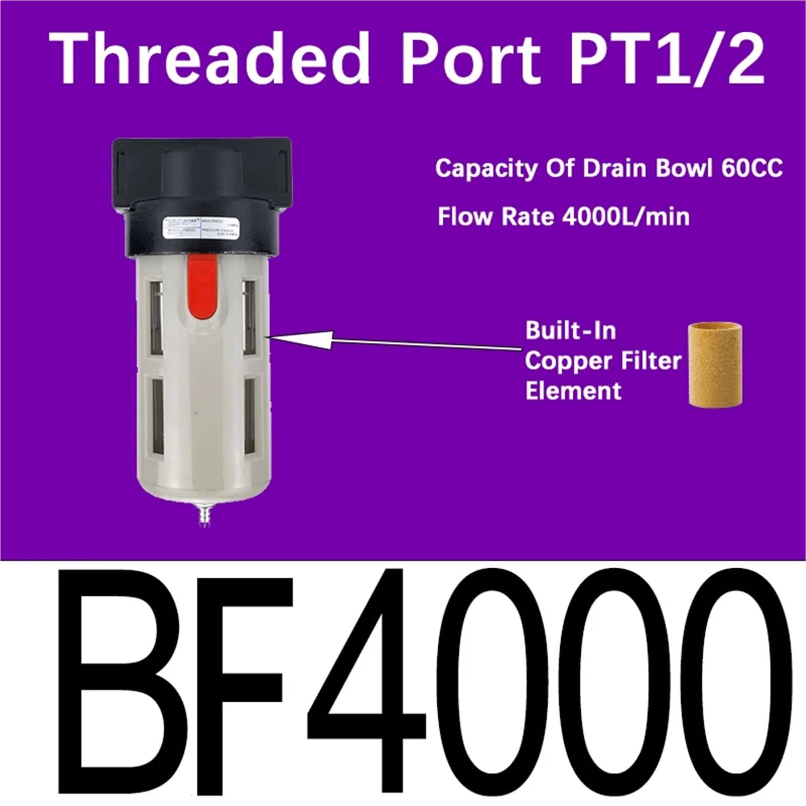 AL/AR/AF/AFC200 BL/BF/BR/BFC2000 3000 4000 PT1/4 "3/8" 1/2 "Luftaufbereitung Pneumatischer Kompressor Filter Ölabscheider(BF4000,With 6mm Fitting) von OPEUSLIEV