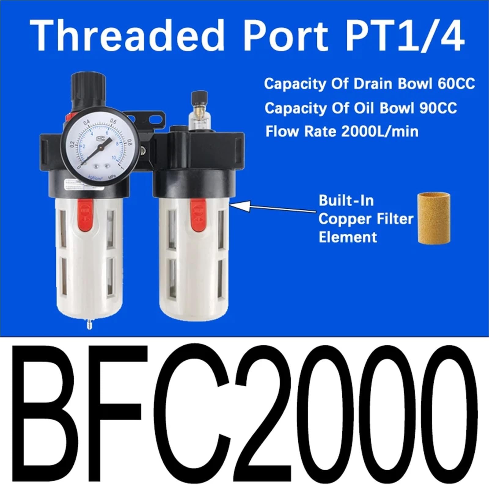 AL/AR/AF/AFC200 BL/BF/BR/BFC2000 3000 4000 PT1/4 "3/8" 1/2 "Luftaufbereitung Pneumatischer Kompressor Filter Ölabscheider(BFC2000,With 4mm Fitting) von OPEUSLIEV