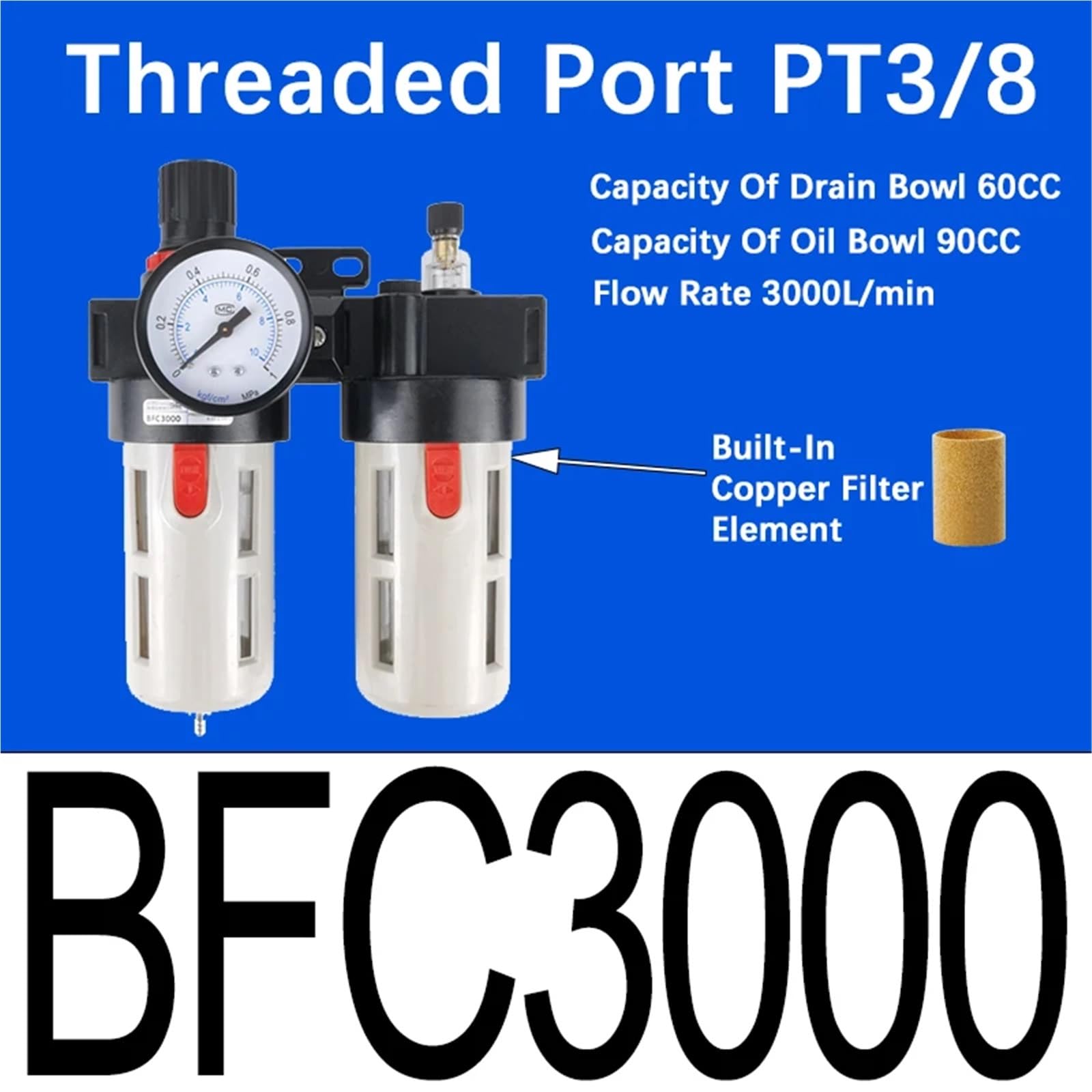 AL/AR/AF/AFC200 BL/BF/BR/BFC2000 3000 4000 PT1/4 "3/8" 1/2 "Luftaufbereitung Pneumatischer Kompressor Filter Ölabscheider(BFC3000,Only Filter) von OPEUSLIEV