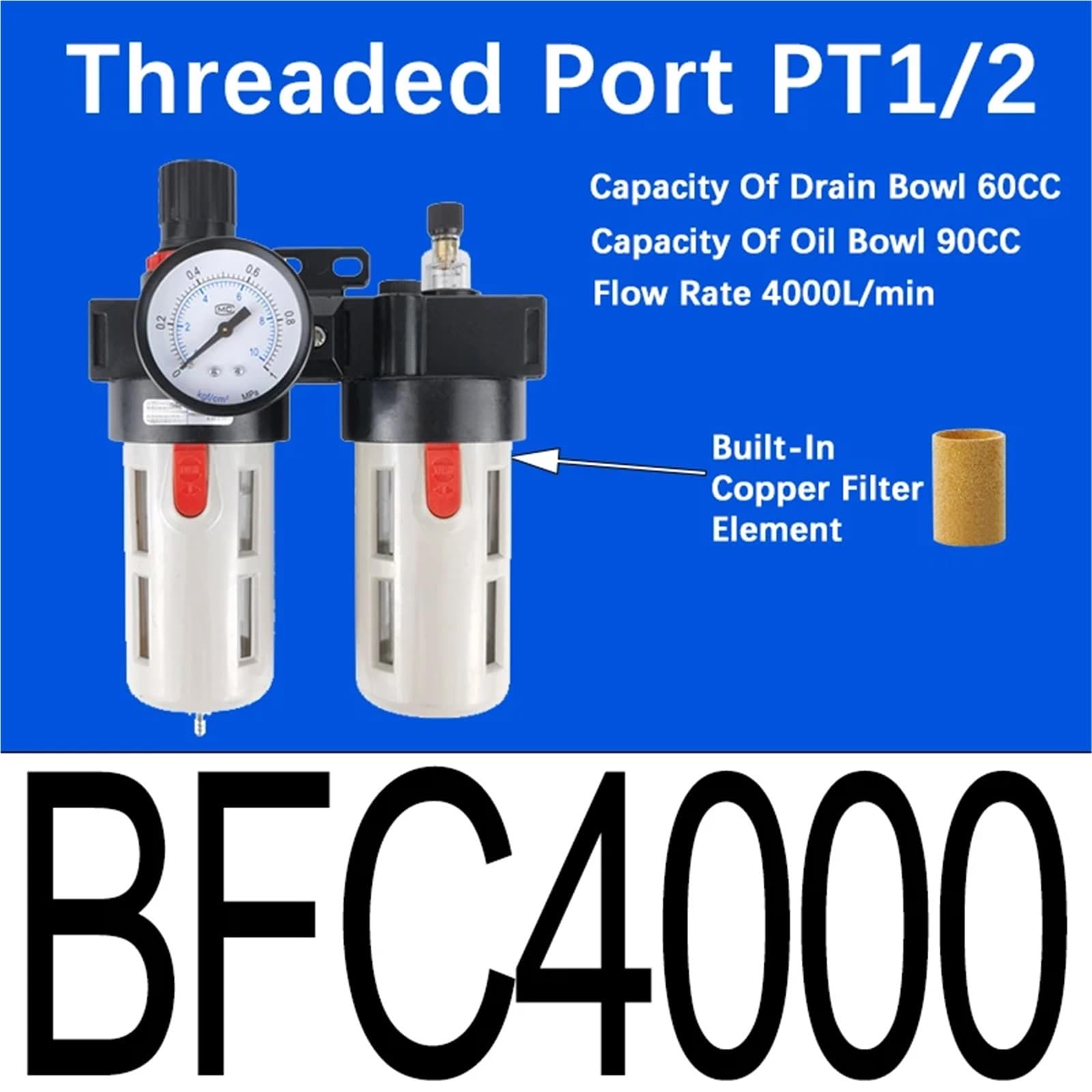 AL/AR/AF/AFC200 BL/BF/BR/BFC2000 3000 4000 PT1/4 "3/8" 1/2 "Luftaufbereitung Pneumatischer Kompressor Filter Ölabscheider(BFC4000,With Copper Fitting) von OPEUSLIEV