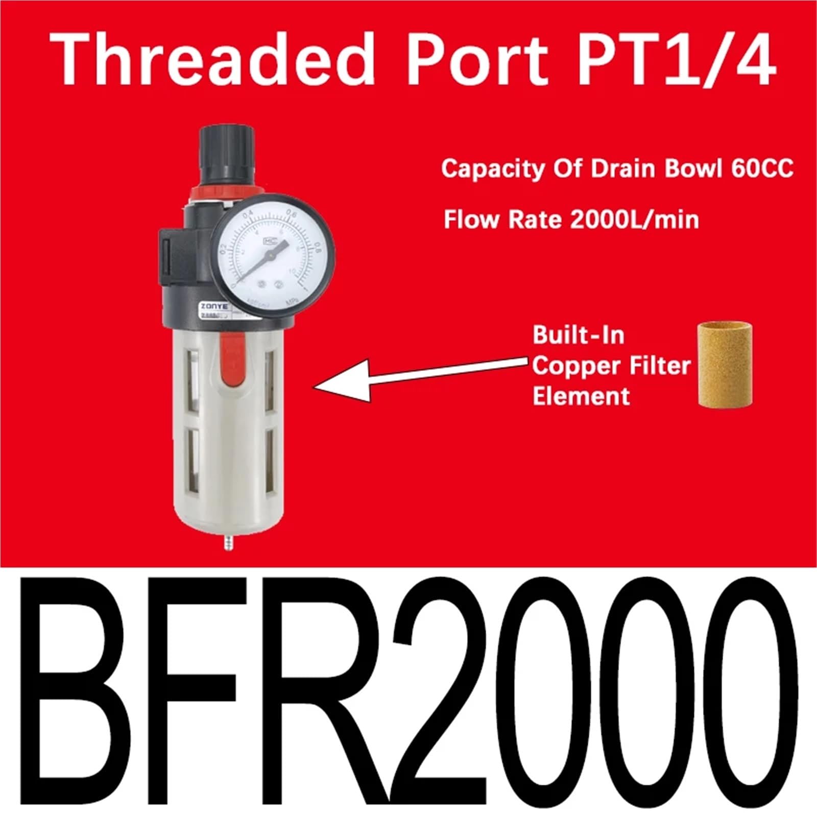 AL/AR/AF/AFC200 BL/BF/BR/BFC2000 3000 4000 PT1/4 "3/8" 1/2 "Luftaufbereitung Pneumatischer Kompressor Filter Ölabscheider(BFR2000,With Copper Fitting) von OPEUSLIEV