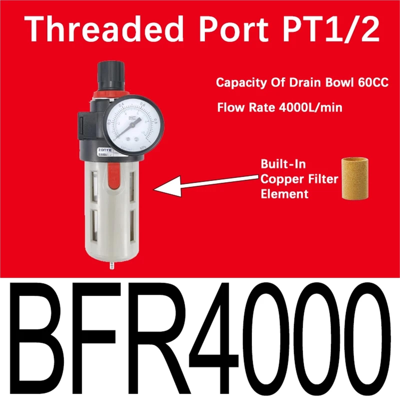 AL/AR/AF/AFC200 BL/BF/BR/BFC2000 3000 4000 PT1/4 "3/8" 1/2 "Luftaufbereitung Pneumatischer Kompressor Filter Ölabscheider(BFR4000,With 10mm Fitting) von OPEUSLIEV