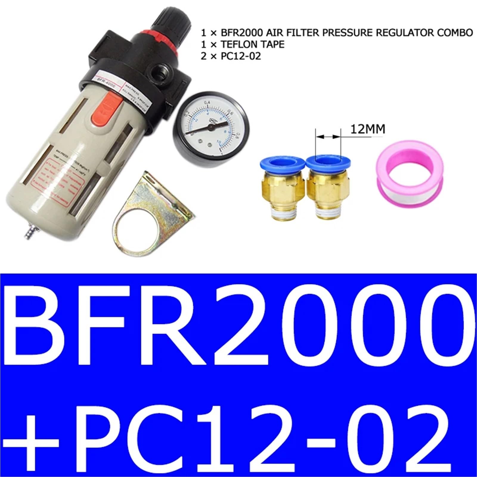 BFR2000 3000 4000 Pneumatische Behandlungseinheit Luftfilter Druckregler Kompressorfilter mit Manometer Ölabscheider(BFR200 AND PC12-02) von OPEUSLIEV