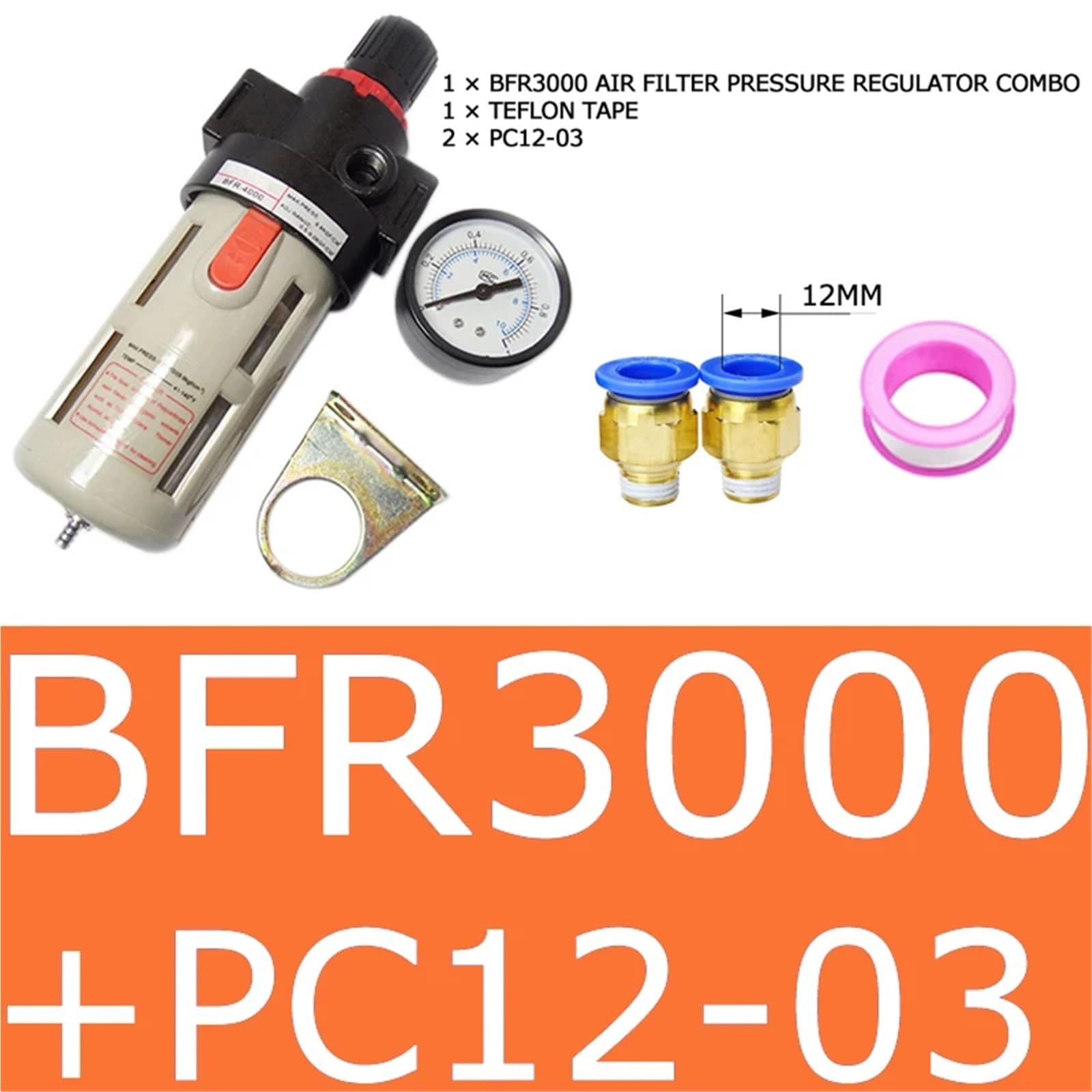 BFR2000 3000 4000 Pneumatische Behandlungseinheit Luftfilter Druckregler Kompressorfilter mit Manometer Ölabscheider(BFR3000 AND PC12-03) von OPEUSLIEV