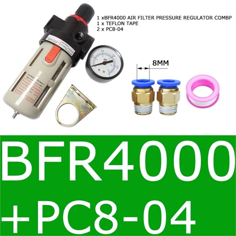 BFR2000 3000 4000 Pneumatische Behandlungseinheit Luftfilter Druckregler Kompressorfilter mit Manometer Ölabscheider(BFR4000 AND PC8-04) von OPEUSLIEV