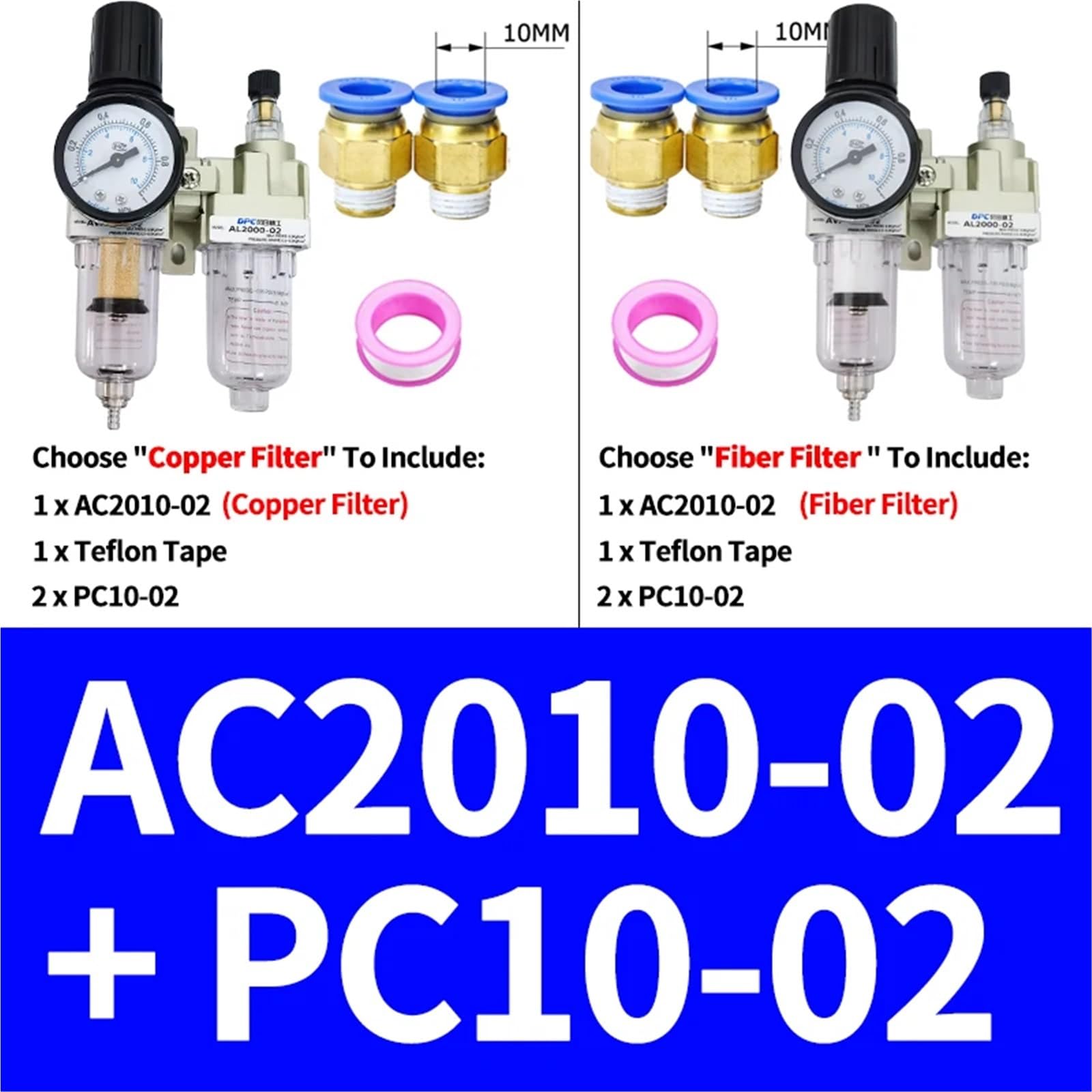 Metallischer AC2010-02 AC3010-03 AC4010-04 Pneumatischer Druckregler, Öl-Wasser-Abscheider, manuelle Entwässerung, Kompressor-Luftfilter.(AC2010-02 PC10-02,Fiber Filter) von OPEUSLIEV