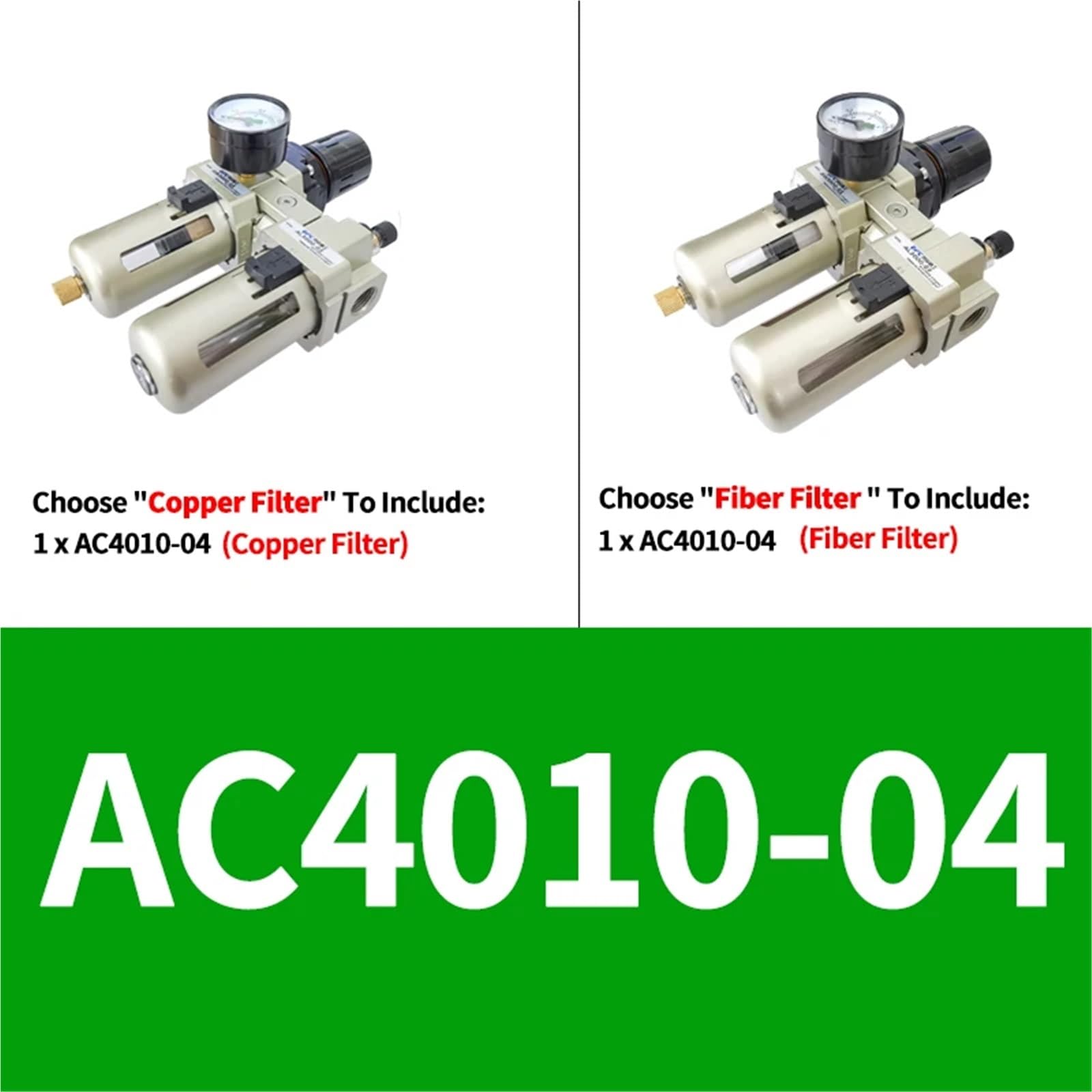 Metallischer AC2010-02 AC3010-03 AC4010-04 Pneumatischer Druckregler, Öl-Wasser-Abscheider, manuelle Entwässerung, Kompressor-Luftfilter.(Only AC4010-04,Fiber Filter) von OPEUSLIEV