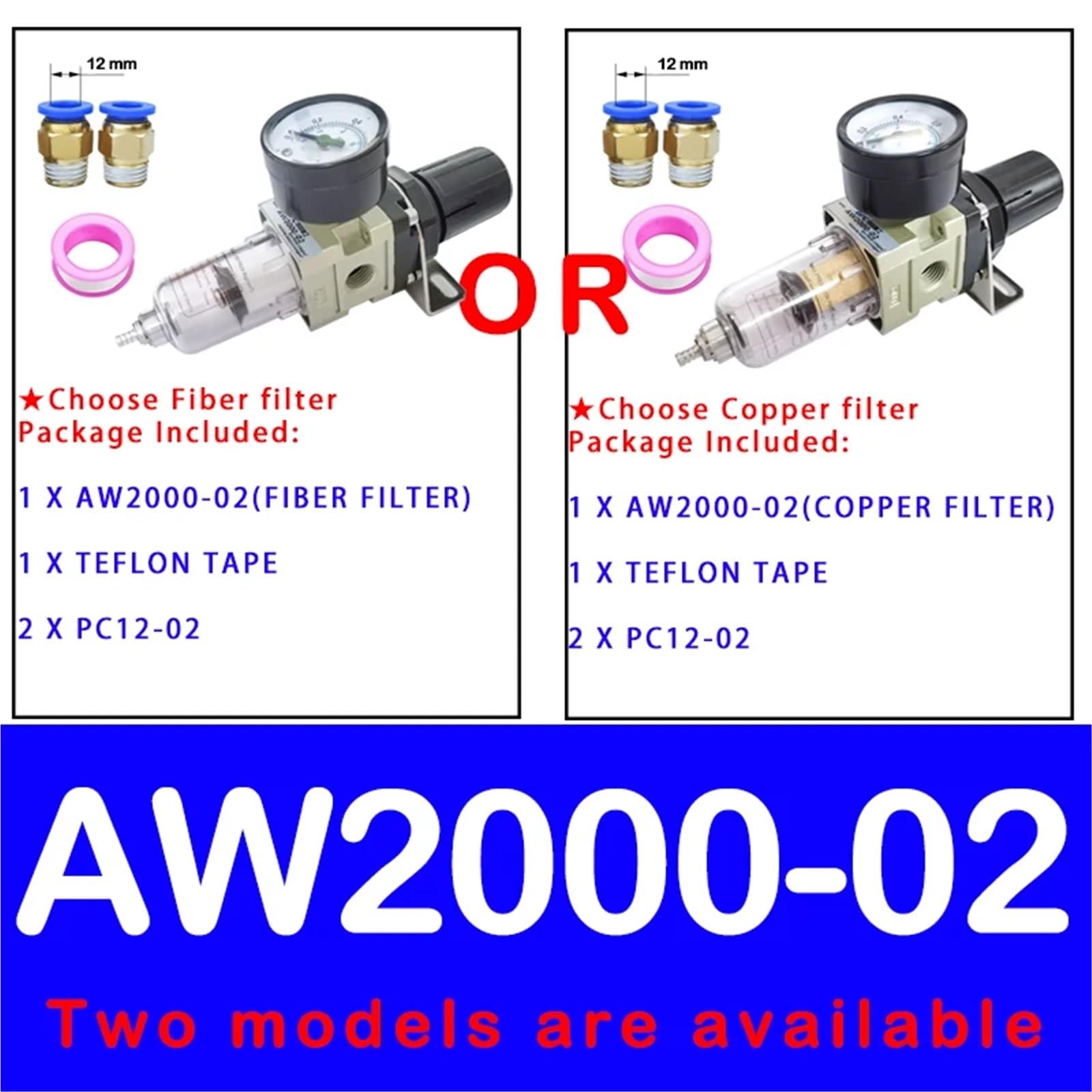Pneumatischer Luftdruckregler AW2000-02 AW3000-03 AW4000-04 Kompressor-Luftfilterregler Ölabscheider Automatischer Abfluss(AW2000-02 PC12-02,Fiber Filter) von OPEUSLIEV