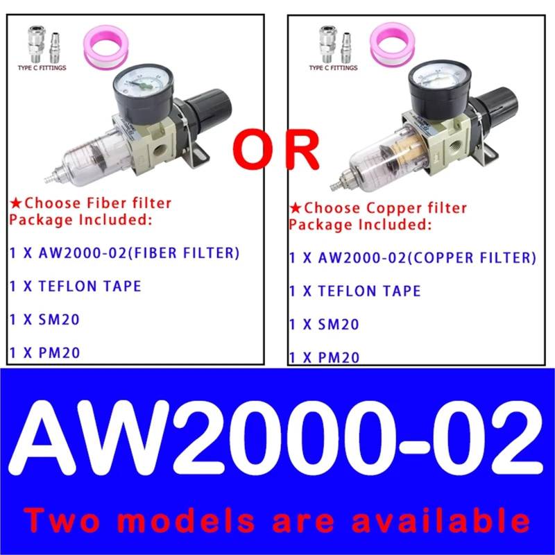 Pneumatischer Luftdruckregler AW2000-02 AW3000-03 AW4000-04 Kompressor-Luftfilterregler Ölabscheider Automatischer Abfluss(AW2000-02 SM20PM20,Fiber Filter) von OPEUSLIEV