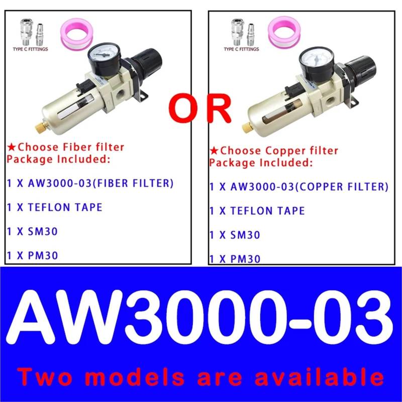 Pneumatischer Luftdruckregler AW2000-02 AW3000-03 AW4000-04 Kompressor-Luftfilterregler Ölabscheider Automatischer Abfluss(AW3000-03 SM30PM30,Copper Filter) von OPEUSLIEV