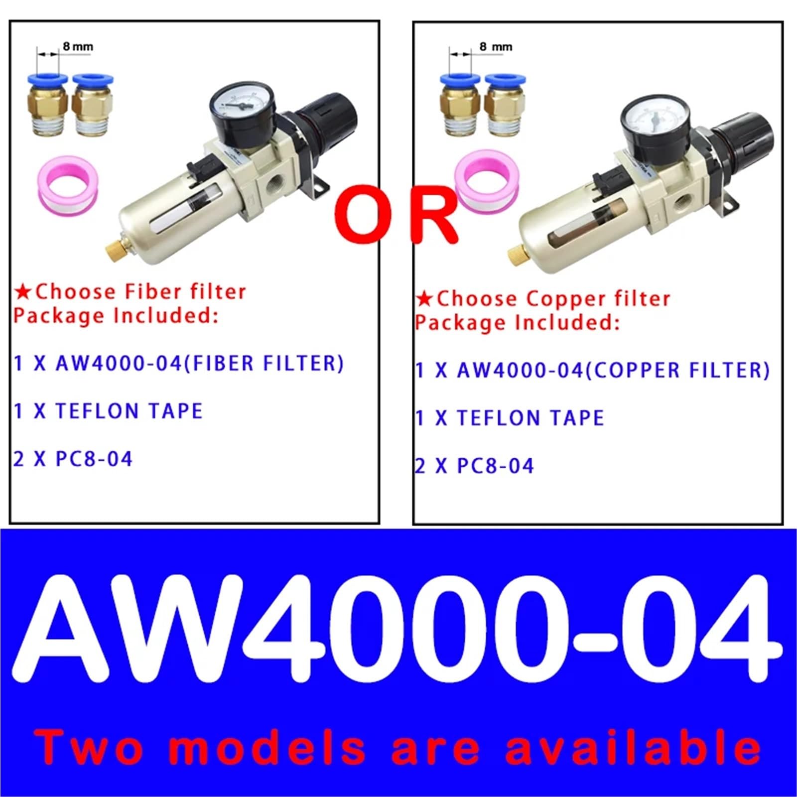 Pneumatischer Luftdruckregler AW2000-02 AW3000-03 AW4000-04 Kompressor-Luftfilterregler Ölabscheider Automatischer Abfluss(AW4000-04 PC8-04,Fiber Filter) von OPEUSLIEV