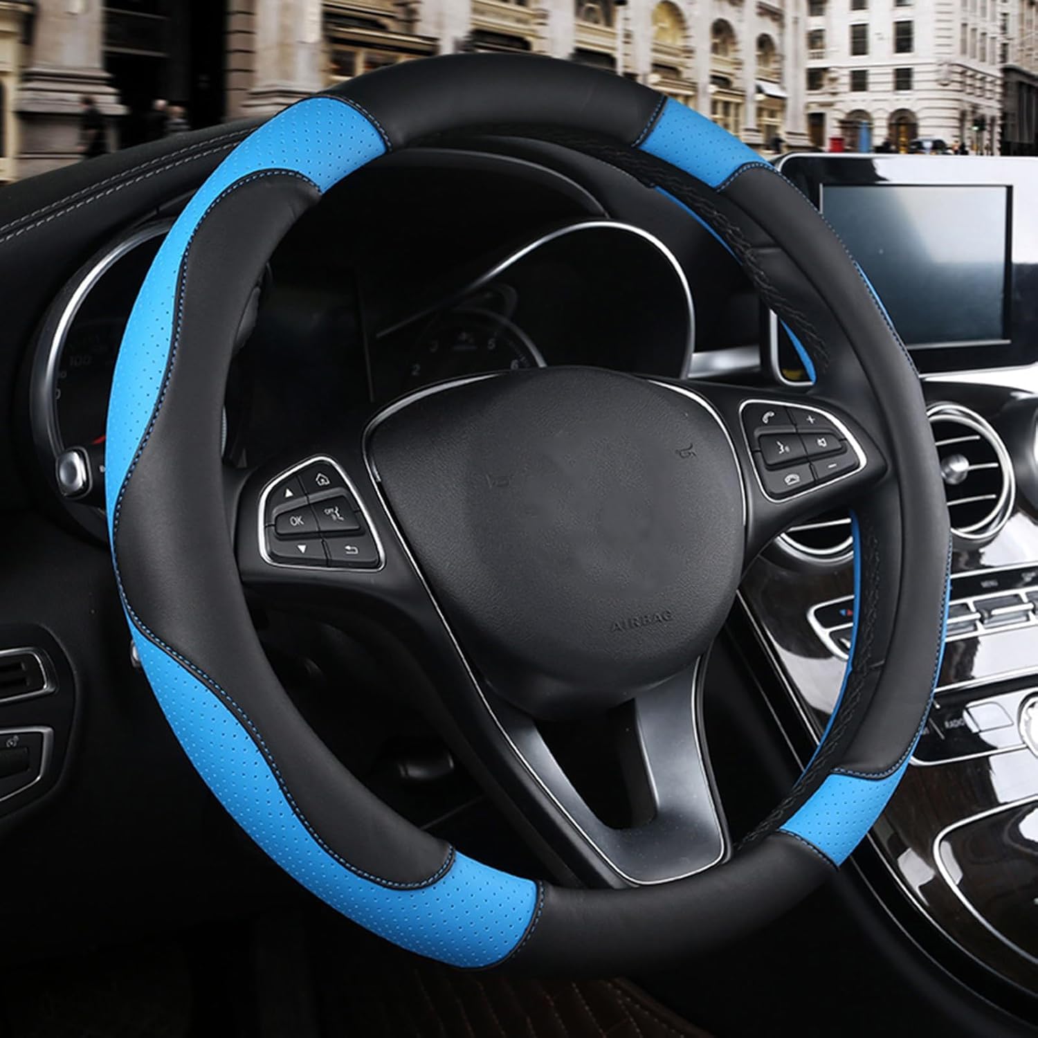 Auto Lenkradbezug für Alfa Romeo Mito, Leder Atmungsaktive Lenkradabdeckung, rutschfeste Langlebig Lenkradhülle - Auto Lenkrad Abdeckung Dekoratives Zubehör,Blue Auto Lenkradbezug für Alfa Romeo Mito, Leder Atmungsaktive Lenkradabdeckung, rutschfeste Langlebig Lenkradhülle - Auto Lenkrad Abdeckung Dekoratives Zubehör,Blue von OPNHAY