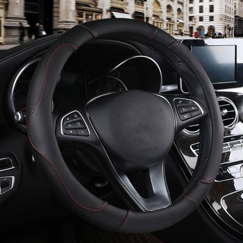 Auto Lenkradbezug für Suzuki Alto, Leder Atmungsaktive Lenkradabdeckung, rutschfeste Langlebig Lenkradhülle - Auto Lenkrad Abdeckung Dekoratives Zubehör,Black von OPNHAY
