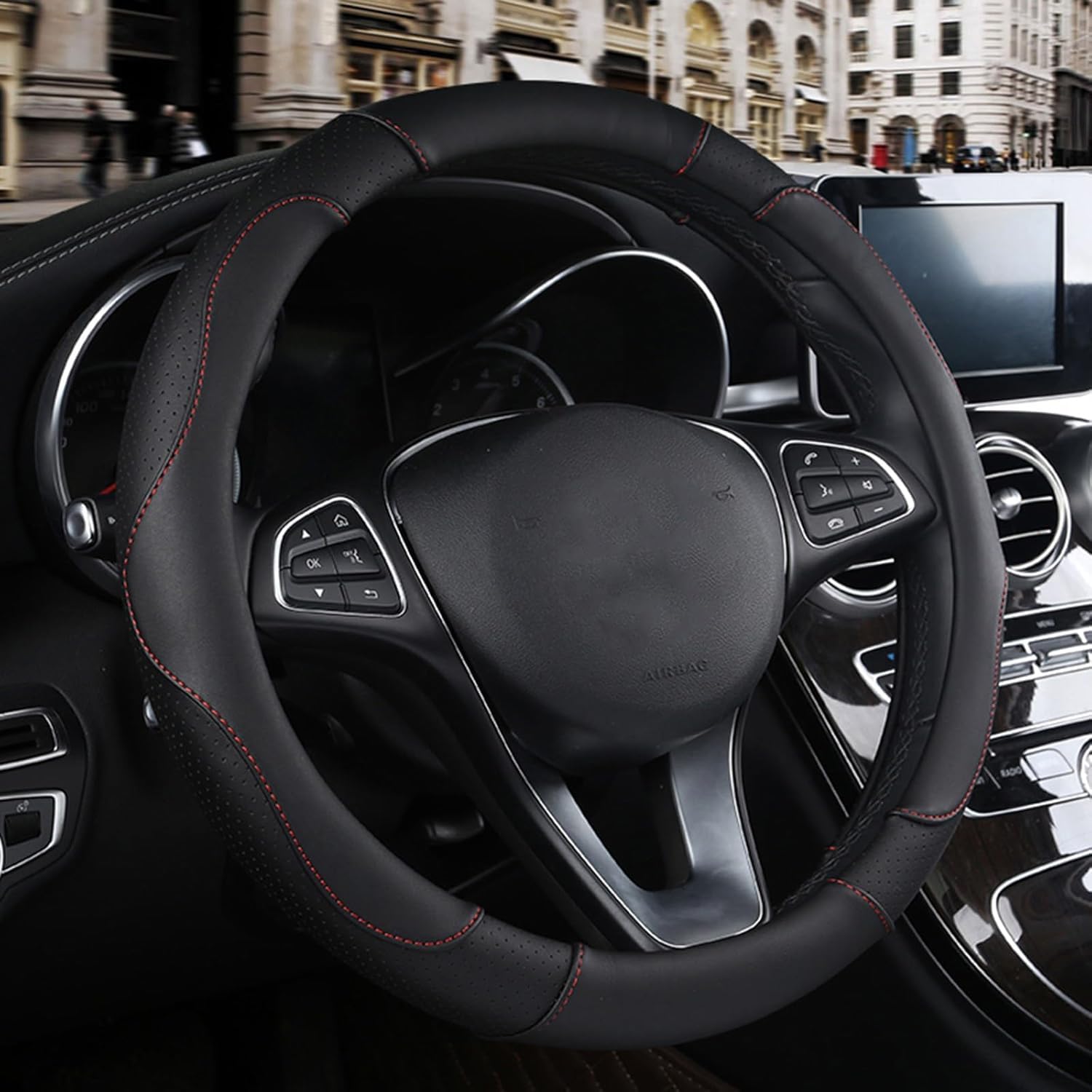 Auto Lenkradbezug für Suzuki Ignis, Leder Atmungsaktive Lenkradabdeckung, rutschfeste Langlebig Lenkradhülle - Auto Lenkrad Abdeckung Dekoratives Zubehör,Black Auto Lenkradbezug für Suzuki Ignis, Leder Atmungsaktive Lenkradabdeckung, rutschfeste Langlebig Lenkradhülle - Auto Lenkrad Abdeckung Dekoratives Zubehör,Black von OPNHAY