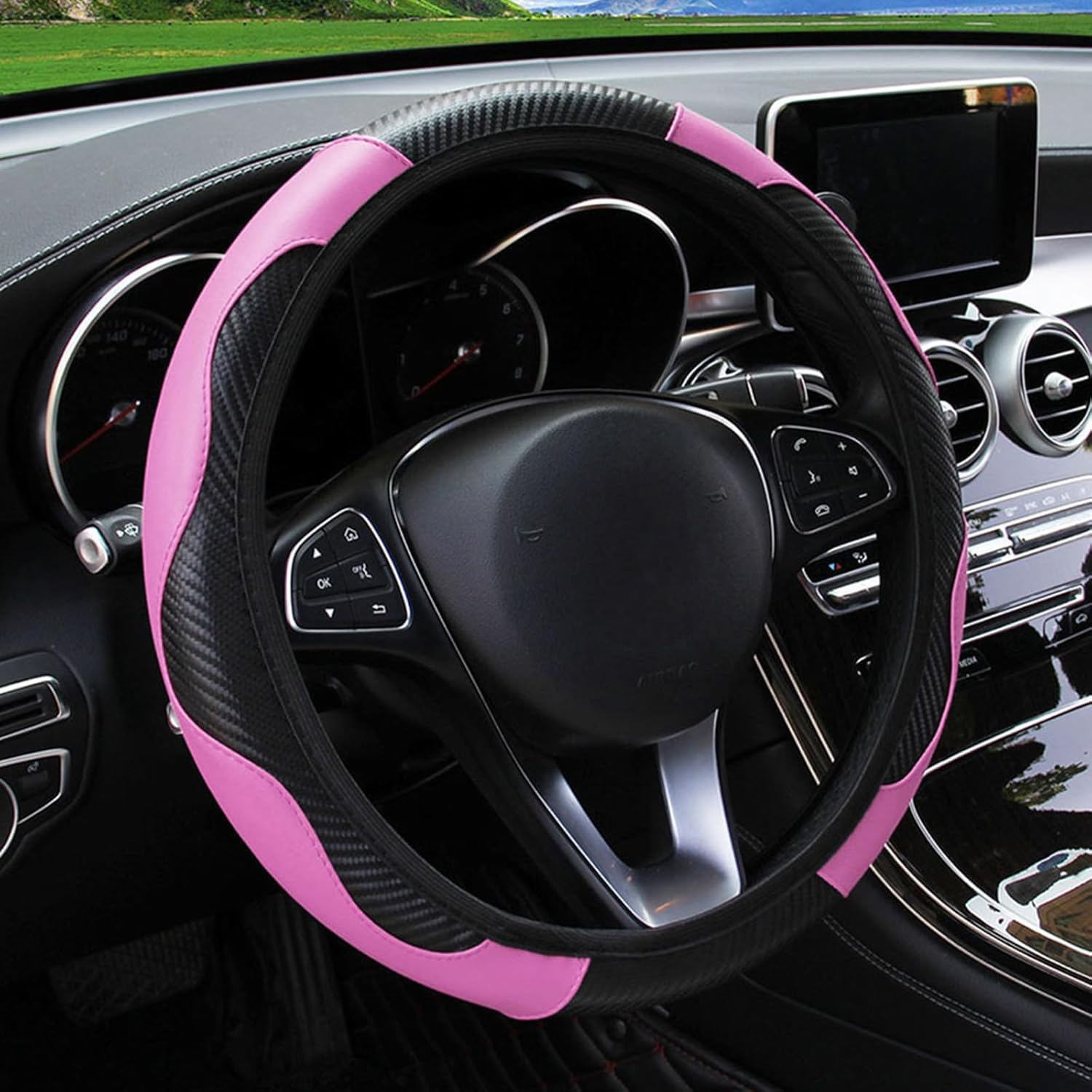 Auto Lenkradbezug für Suzuki Ignis, Leder Atmungsaktive Lenkradabdeckung, rutschfeste Langlebig Lenkradhülle - Auto Lenkrad Abdeckung Dekoratives Zubehör,Pink Auto Lenkradbezug für Suzuki Ignis, Leder Atmungsaktive Lenkradabdeckung, rutschfeste Langlebig Lenkradhülle - Auto Lenkrad Abdeckung Dekoratives Zubehör,Pink von OPNHAY