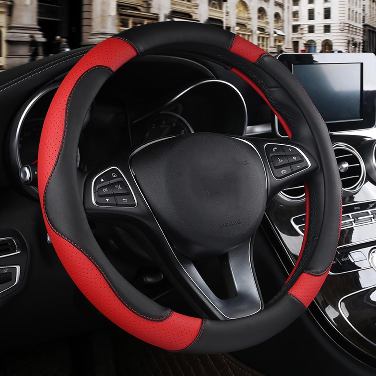 Auto Lenkradbezug für Suzuki Ignis, Leder Atmungsaktive Lenkradabdeckung, rutschfeste Langlebig Lenkradhülle - Auto Lenkrad Abdeckung Dekoratives Zubehör,Red Auto Lenkradbezug für Suzuki Ignis, Leder Atmungsaktive Lenkradabdeckung, rutschfeste Langlebig Lenkradhülle - Auto Lenkrad Abdeckung Dekoratives Zubehör,Red von OPNHAY